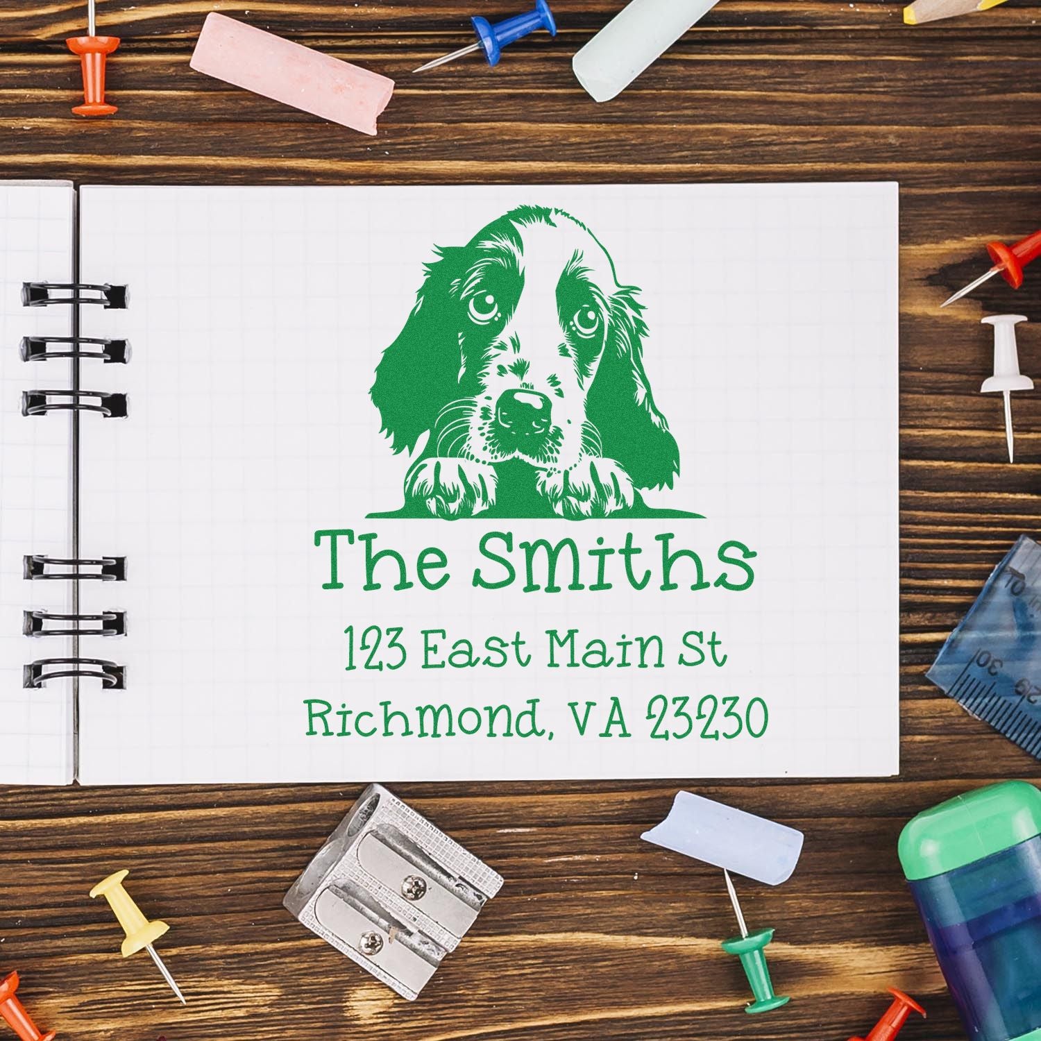 Wood Handle English Cocker Spaniel Puppy Customized Home Address Stamp