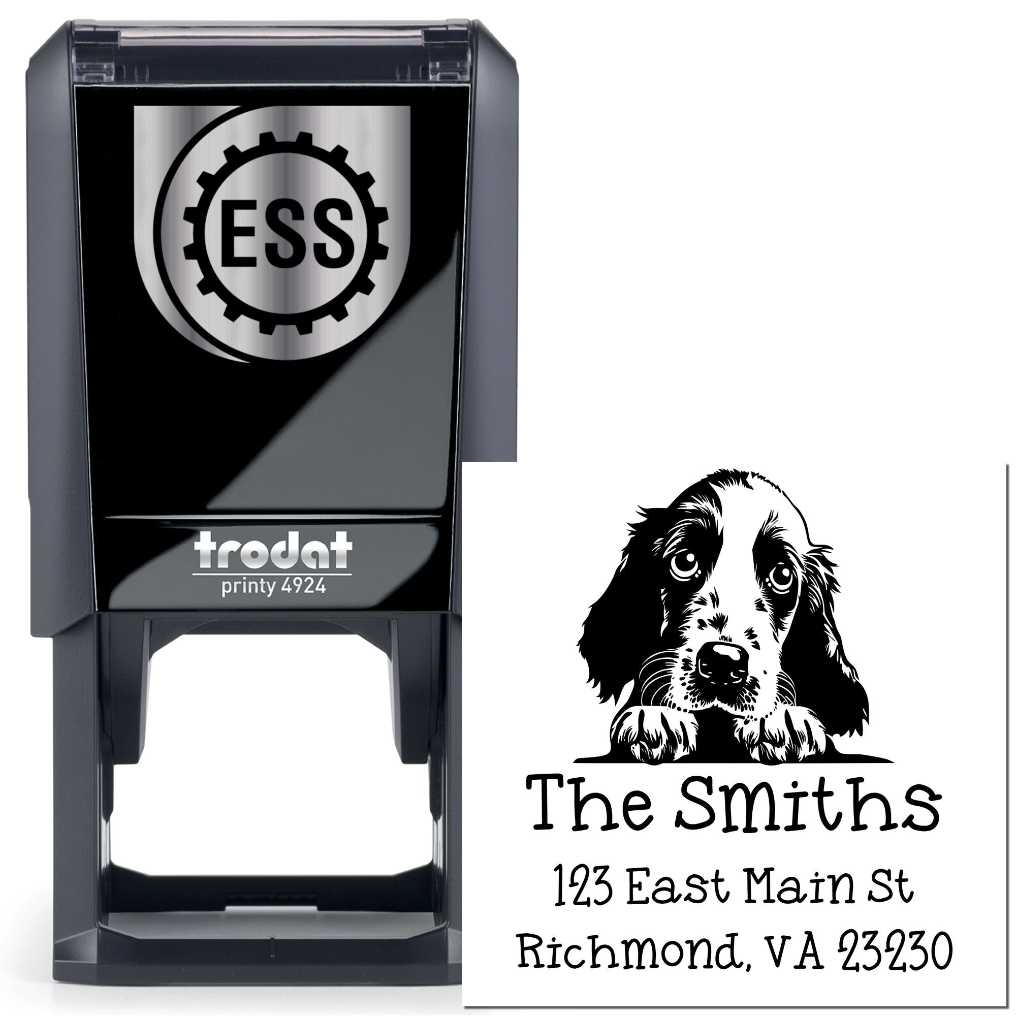 Self-Inking English Cocker Spaniel Peeking Puppy Custom New Address Stamp