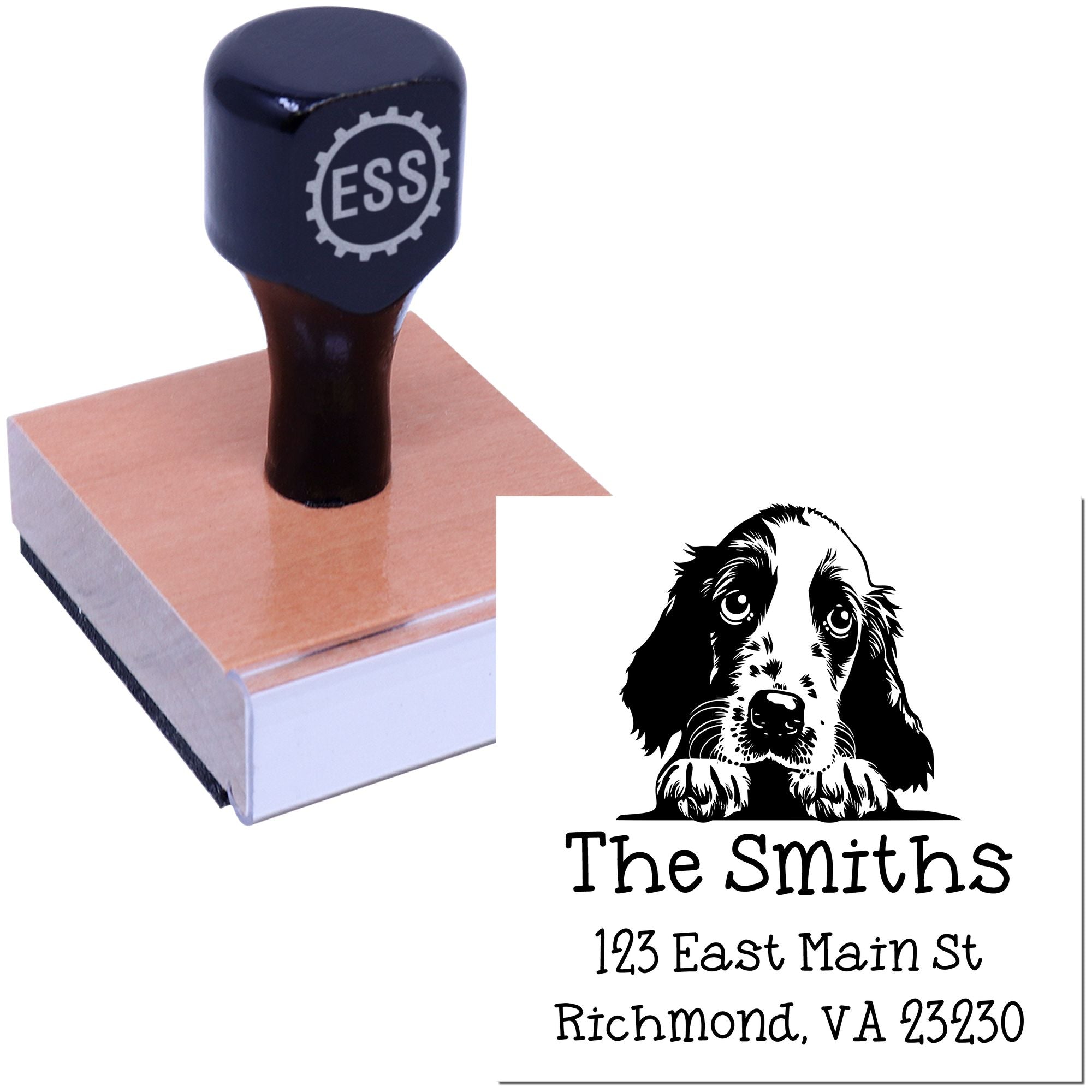 Wood Handle English Cocker Spaniel Puppy Customized Home Address Stamp