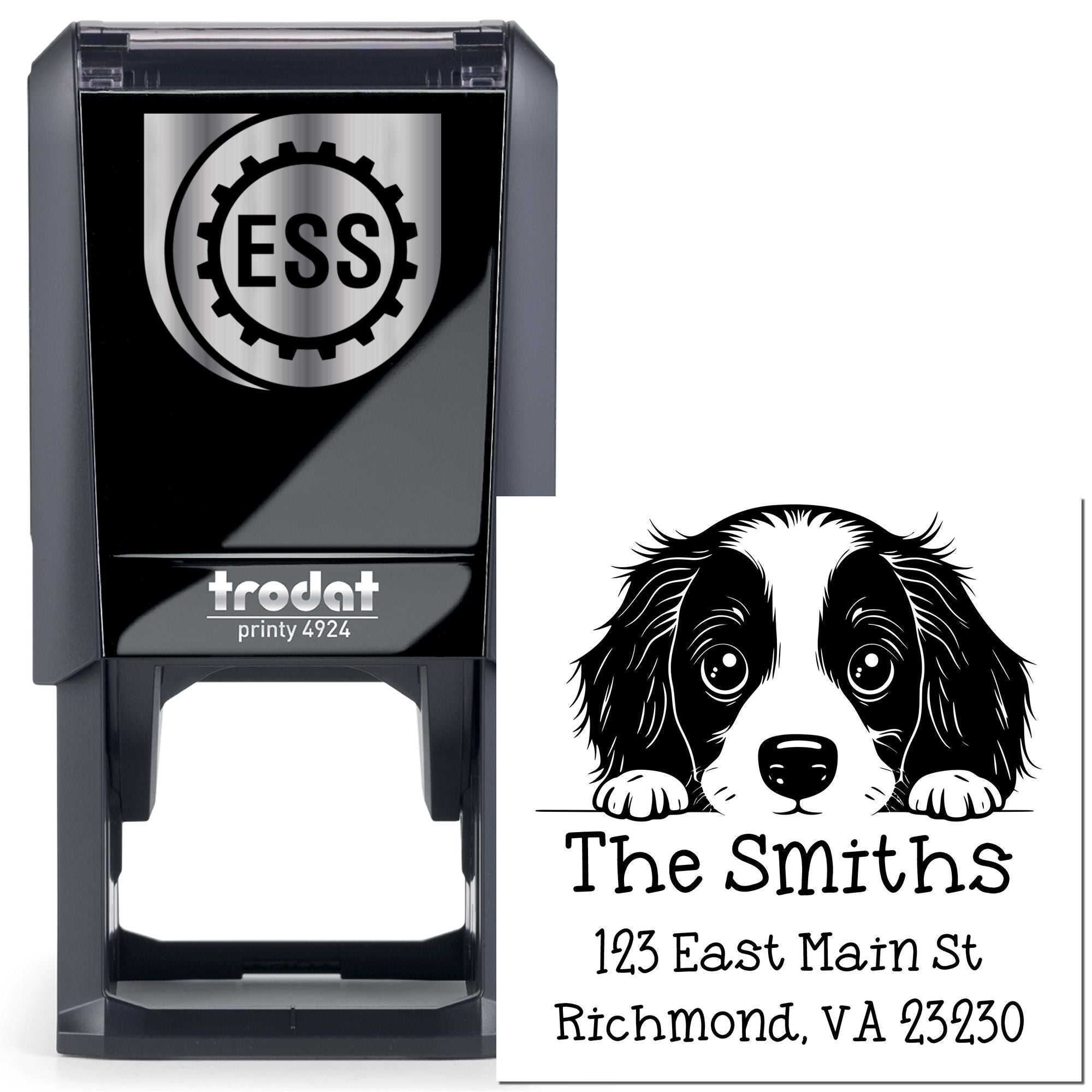 Self-Inking English Springer Spaniel Peeking Puppy Custom Home Address Stamp