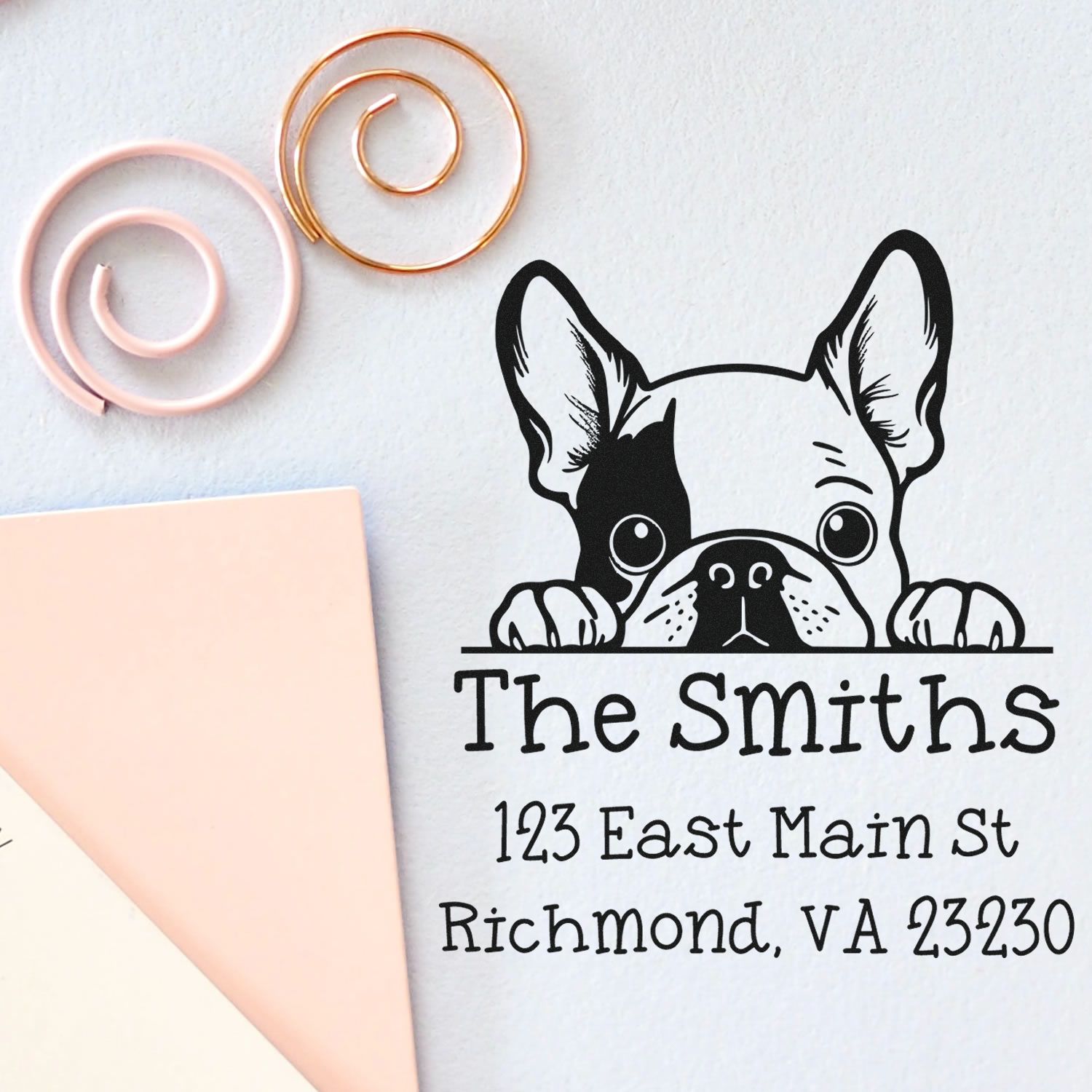 Wood Handle French Bulldog Puppy Customized Address Label Stamp