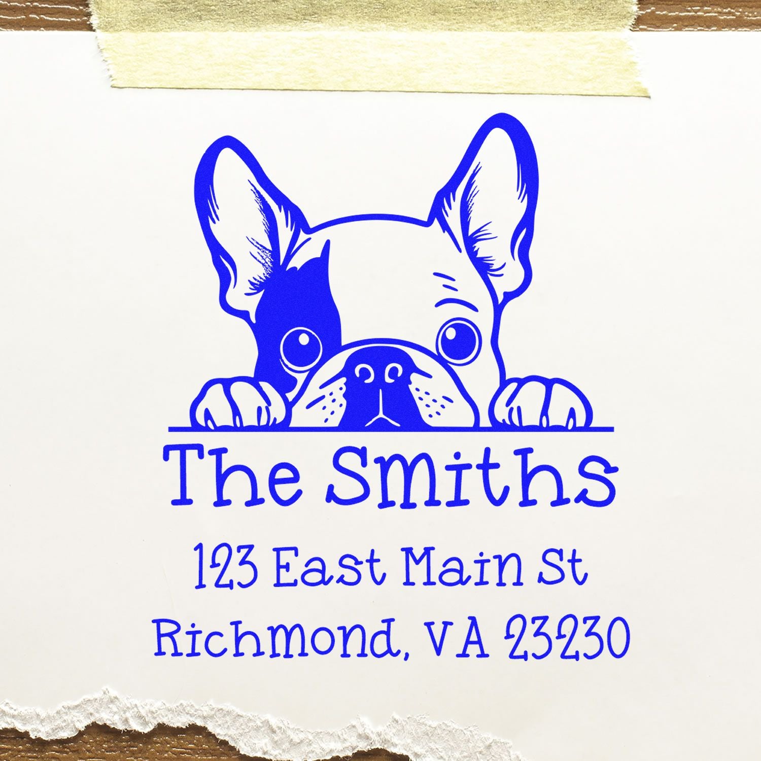 Wood Handle French Bulldog Puppy Customized Address Label Stamp