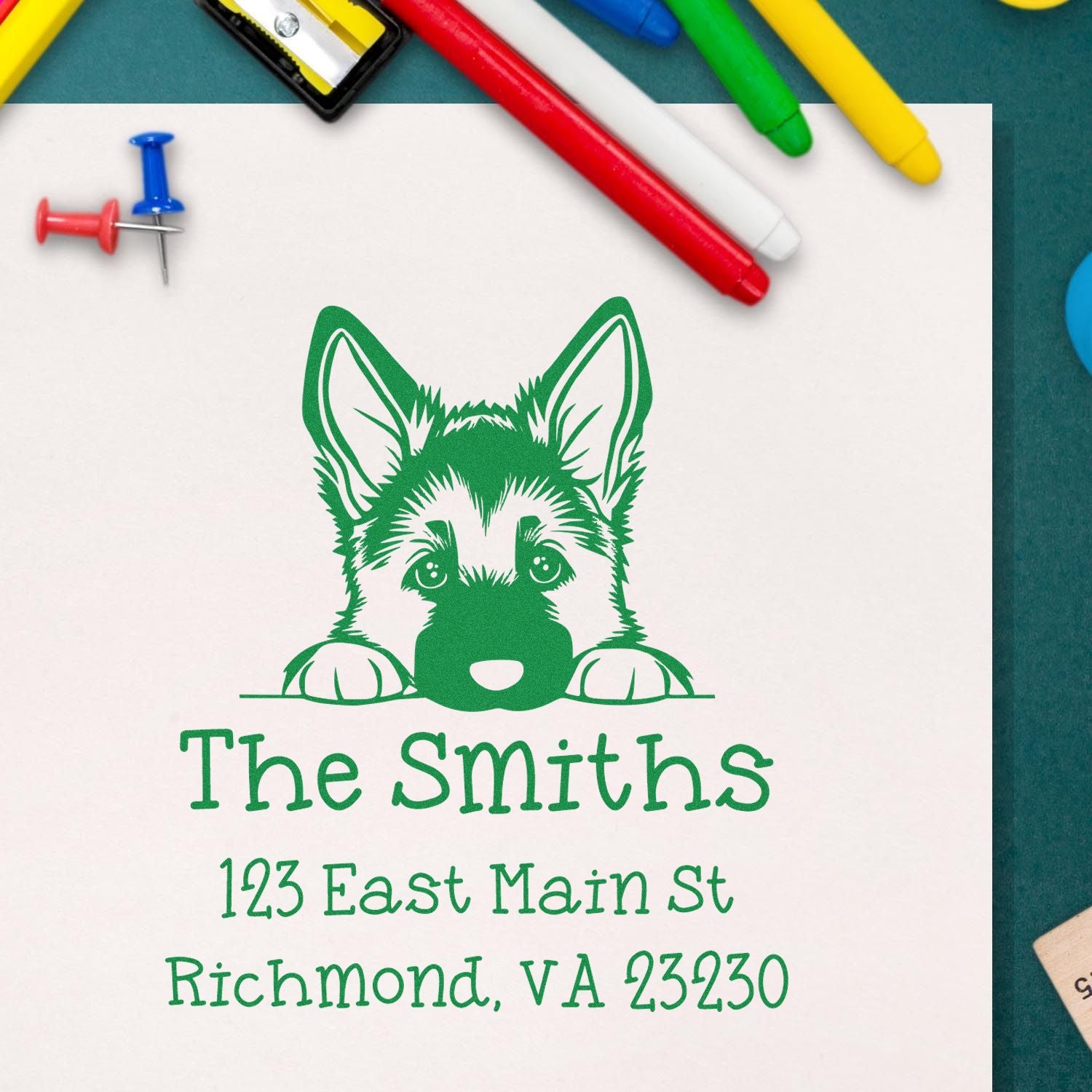 Self-Inking German Shepherd Peeking Puppy Custom Address Label Stamp