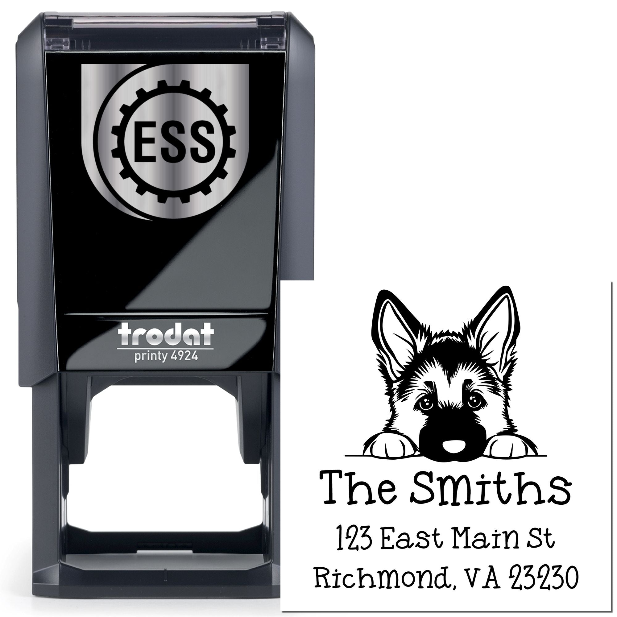 Self-Inking German Shepherd Peeking Puppy Custom Address Label Stamp