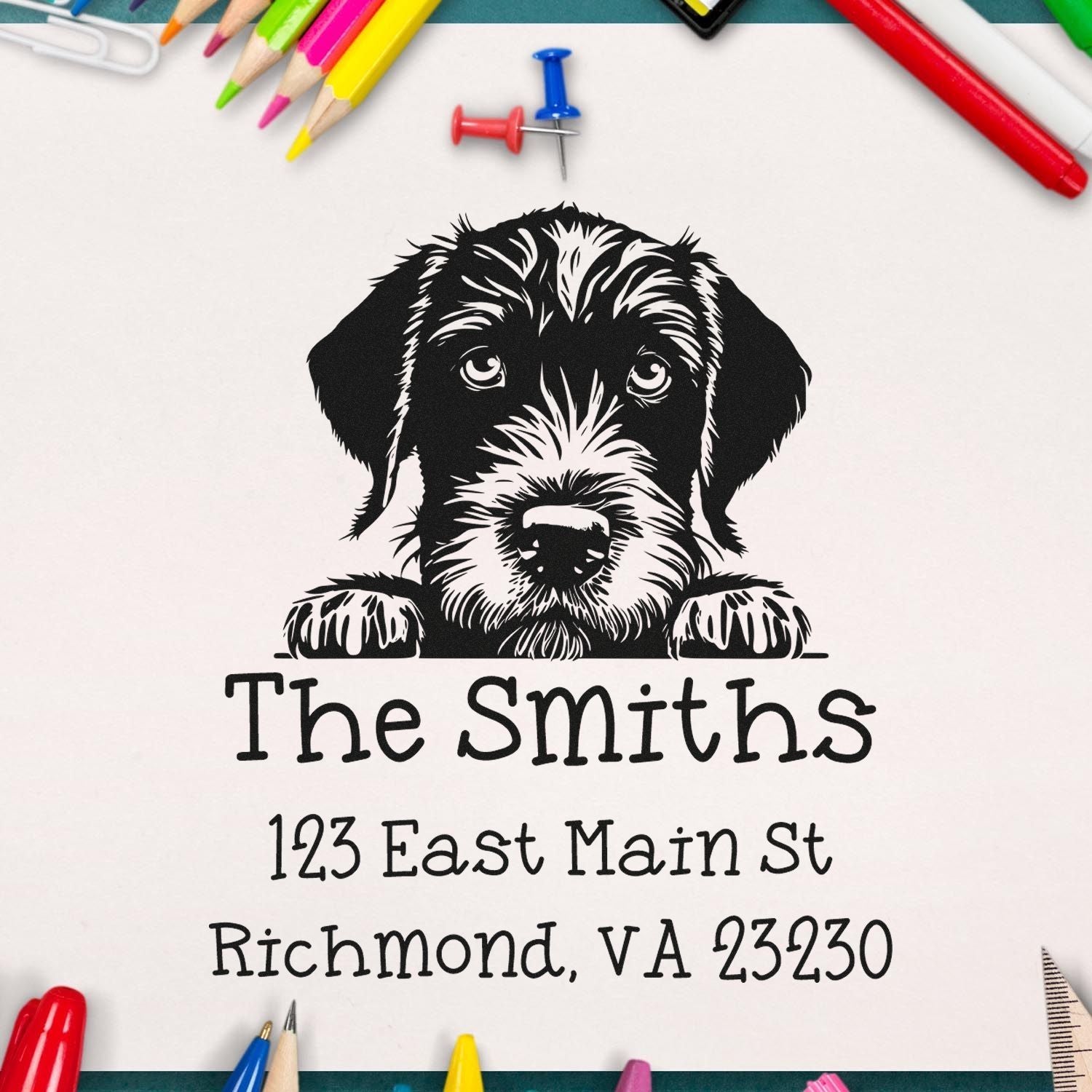 Self-Inking German Wirehaired Pointer Peeking Puppy Custom Address Return Stamp