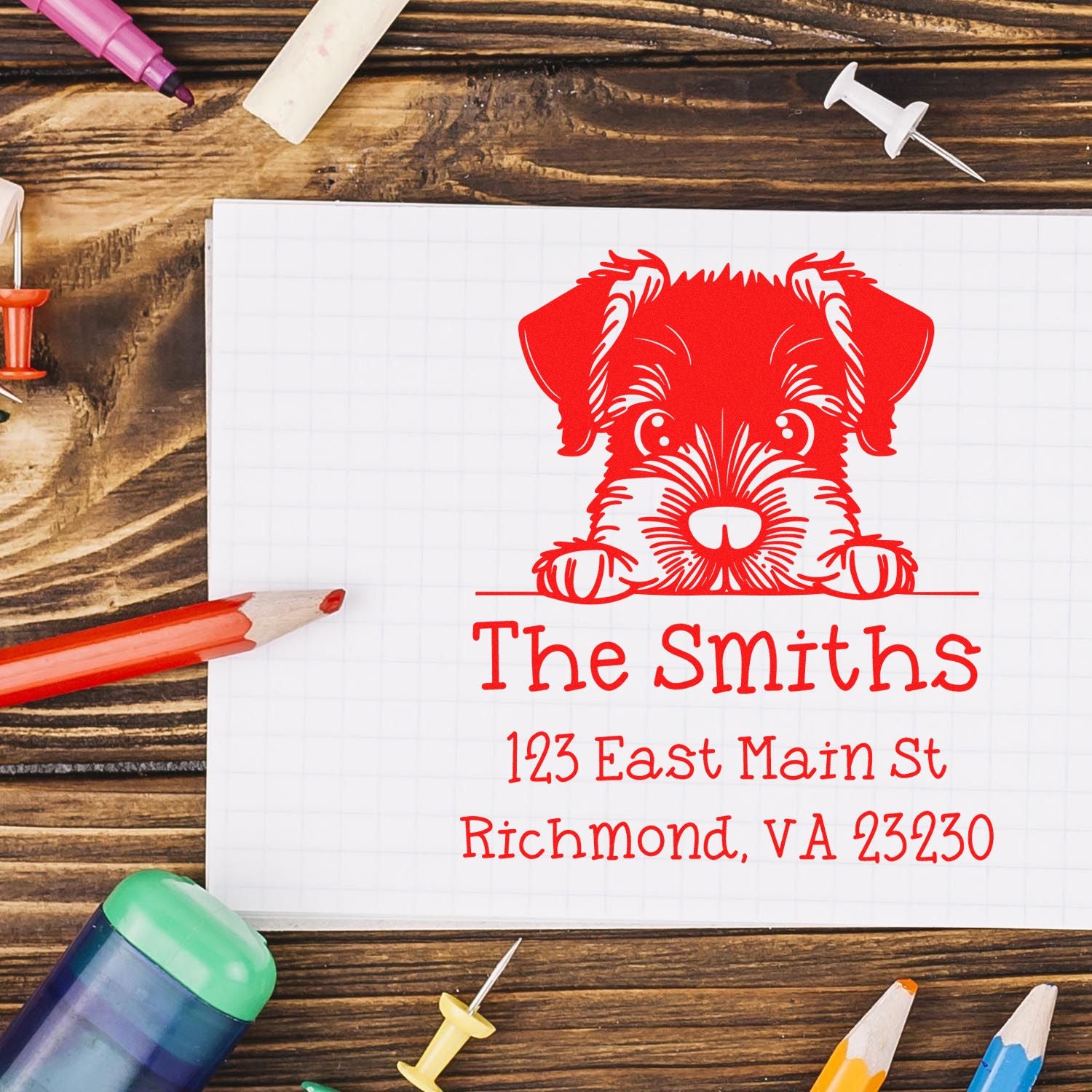 Wood Handle Giant Schnauzer Puppy Customized Return Address Stamp