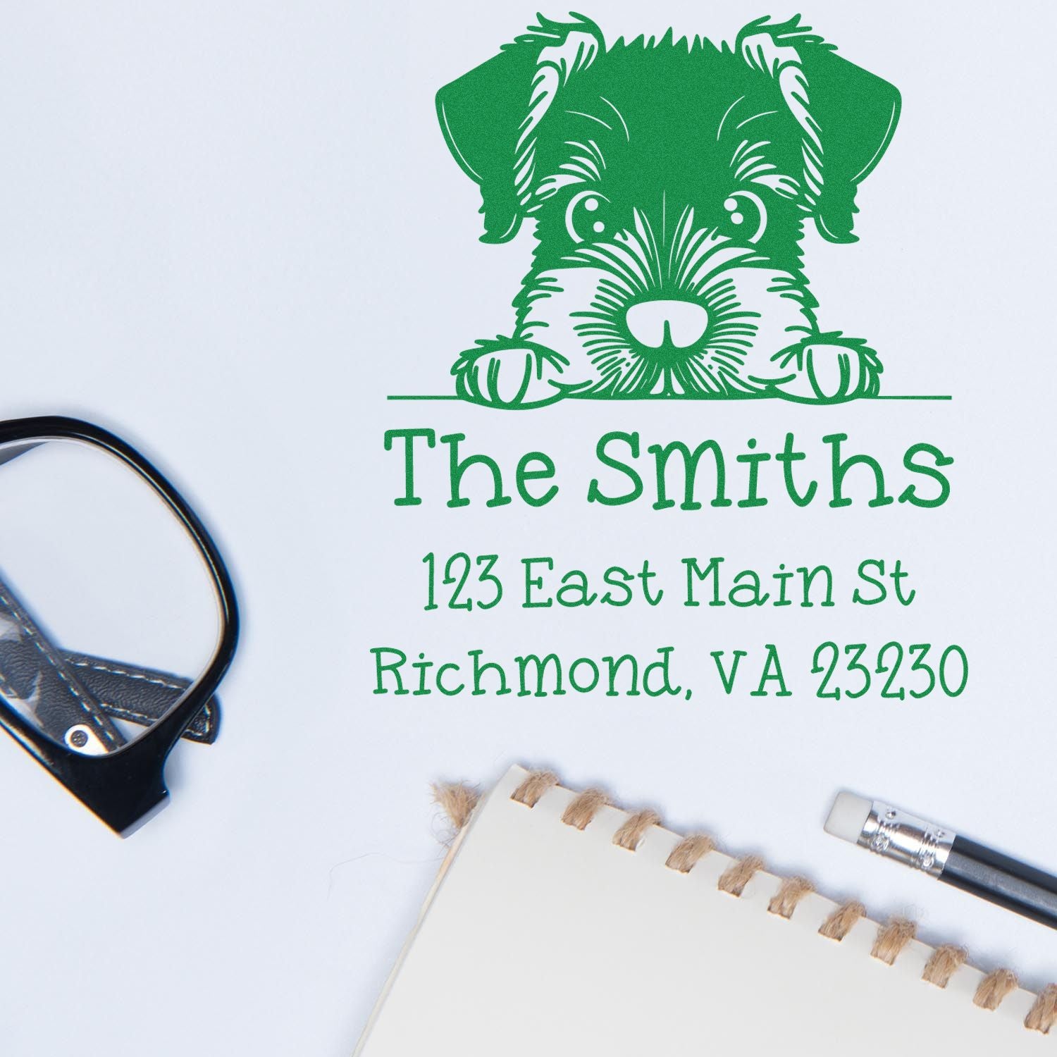 Wood Handle Giant Schnauzer Puppy Customized Return Address Stamp