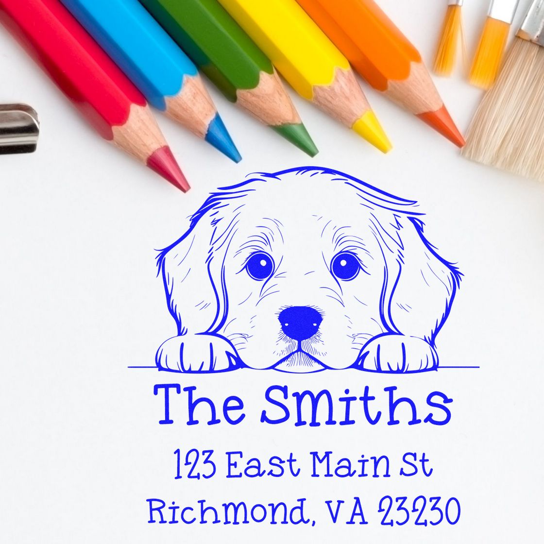 Wood Handle Golden Retriever Puppy Customized Custom Address Stamp