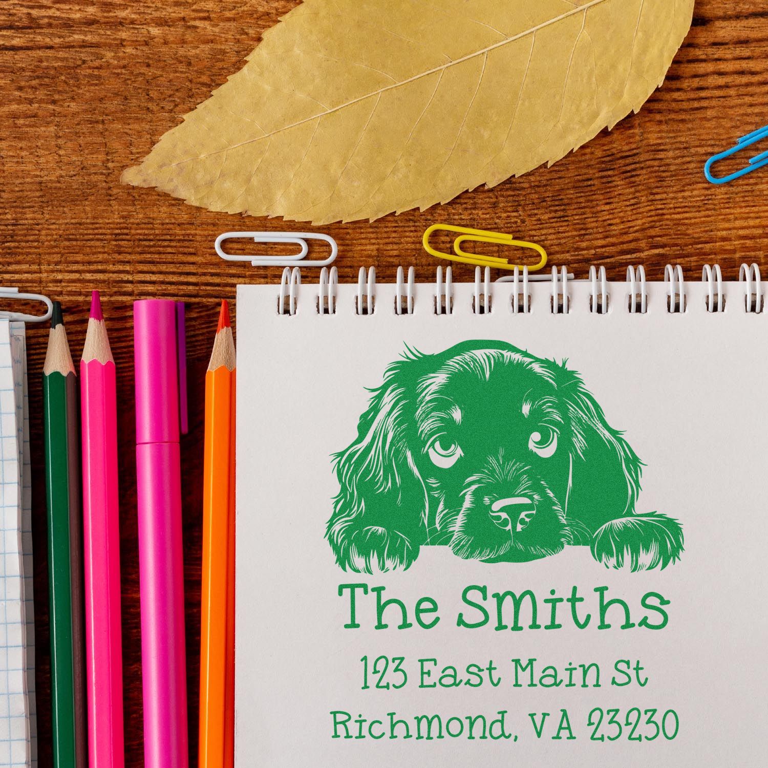 Wood Handle Gordon Setter Puppy Customized Custom Return Address Stamp