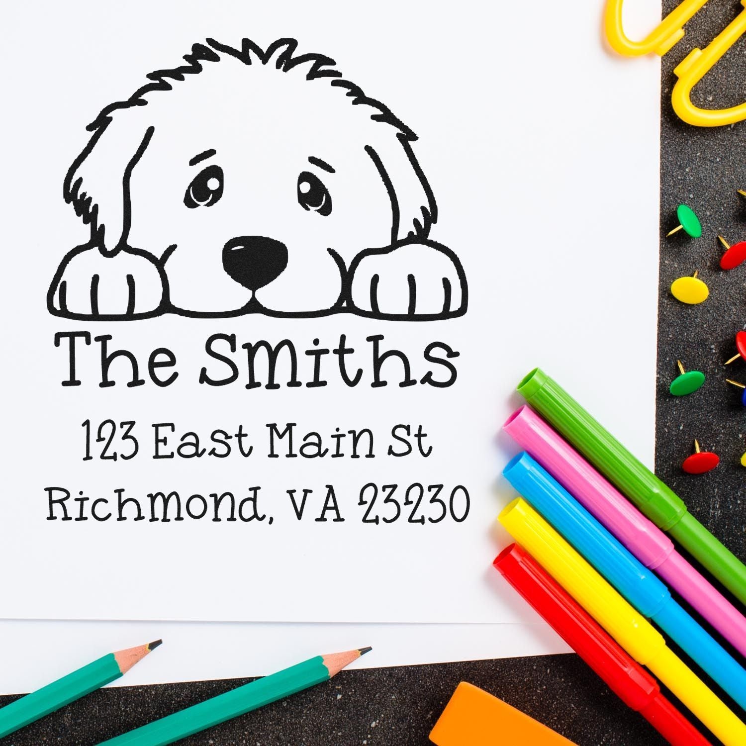 Self-Inking Great Dane Peeking Puppy Custom Name and Address Stamp