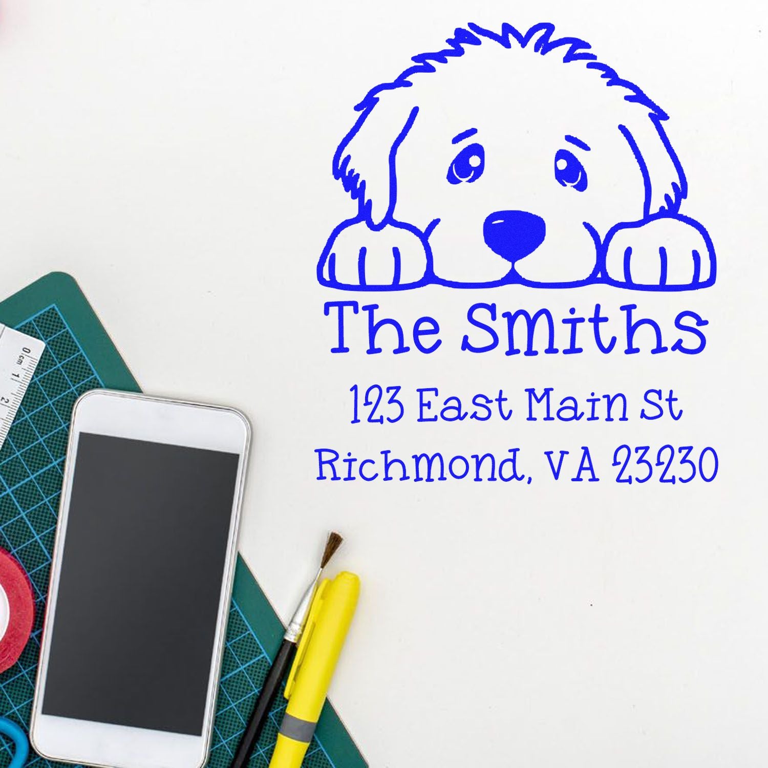 Self-Inking Great Dane Peeking Puppy Custom Name and Address Stamp