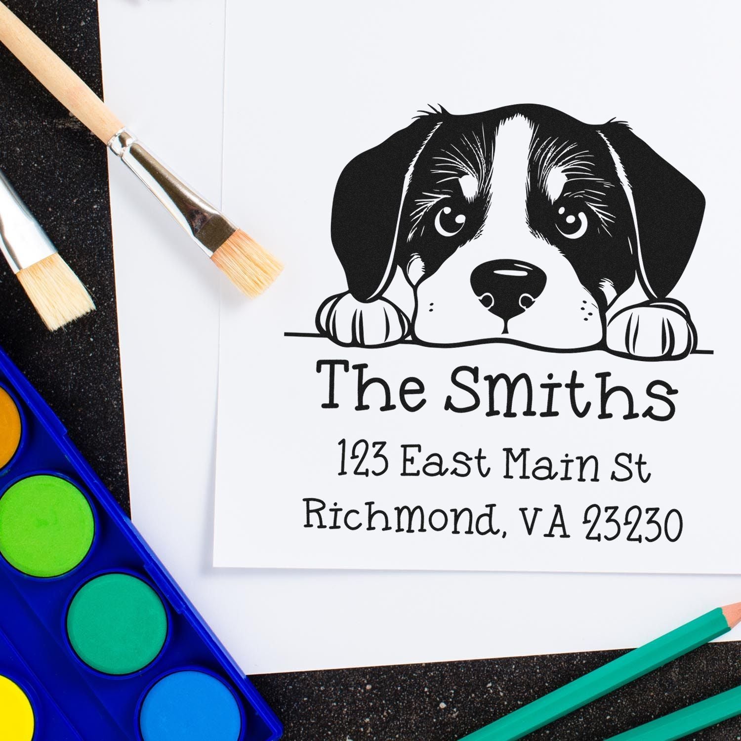 Self-Inking Greater Swiss Mountain Dog Peeking Puppy Custom Refillable Address Stamp