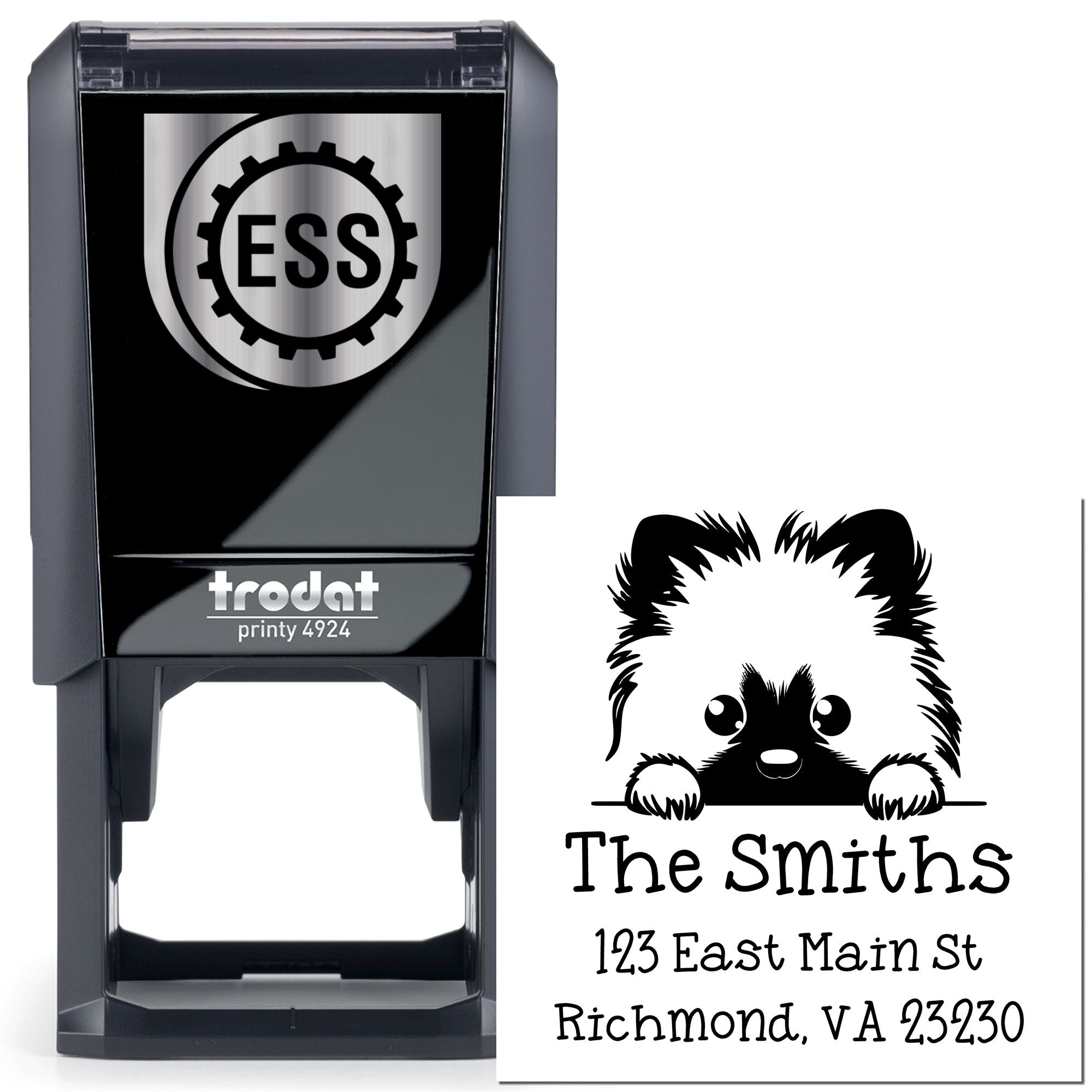 Self-Inking Keeshond Peeking Puppy Custom Home Address Stamp