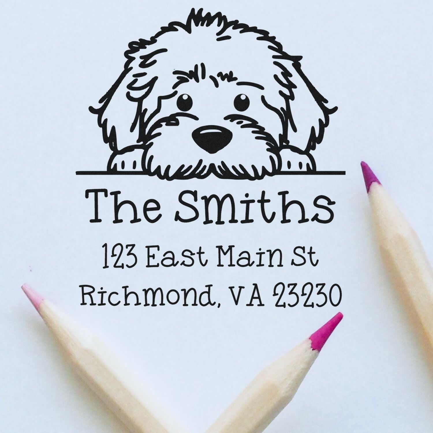 Self-Inking Labradoodle Peeking Puppy Custom Mailing Address Stamp