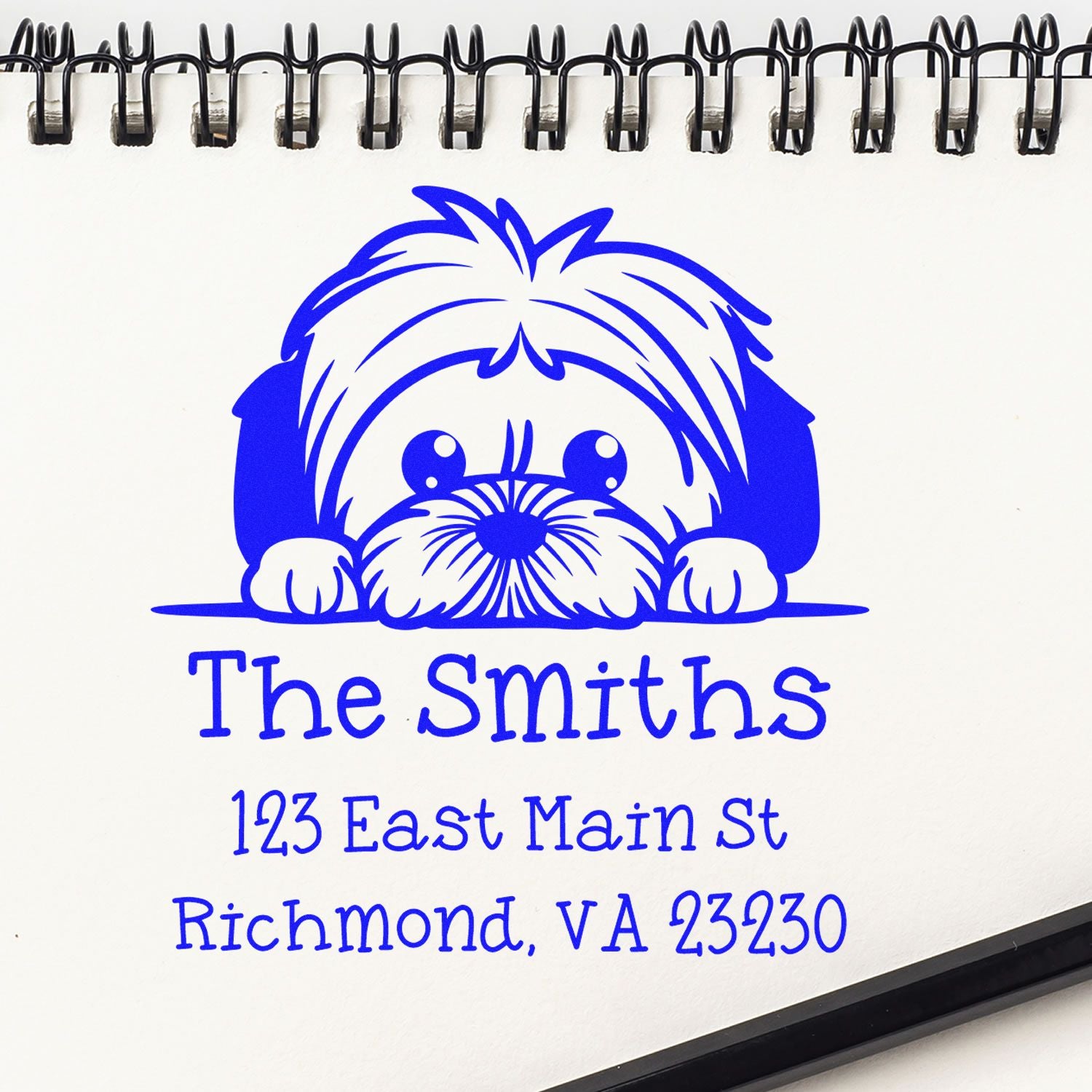 Self-Inking Lhasa Apso Peeking Puppy Custom Mail Label Stamp