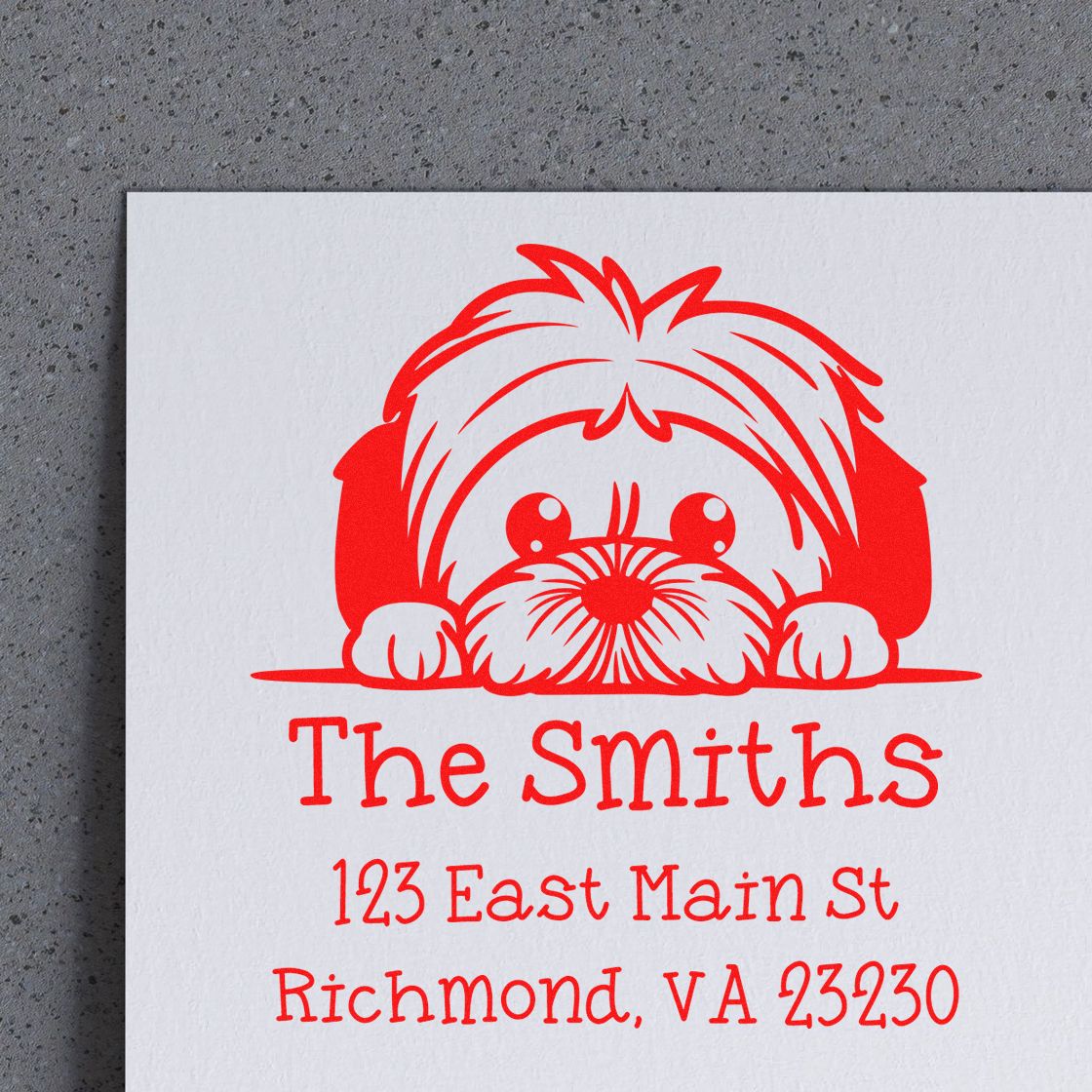 Self-Inking Lhasa Apso Peeking Puppy Custom Mail Label Stamp