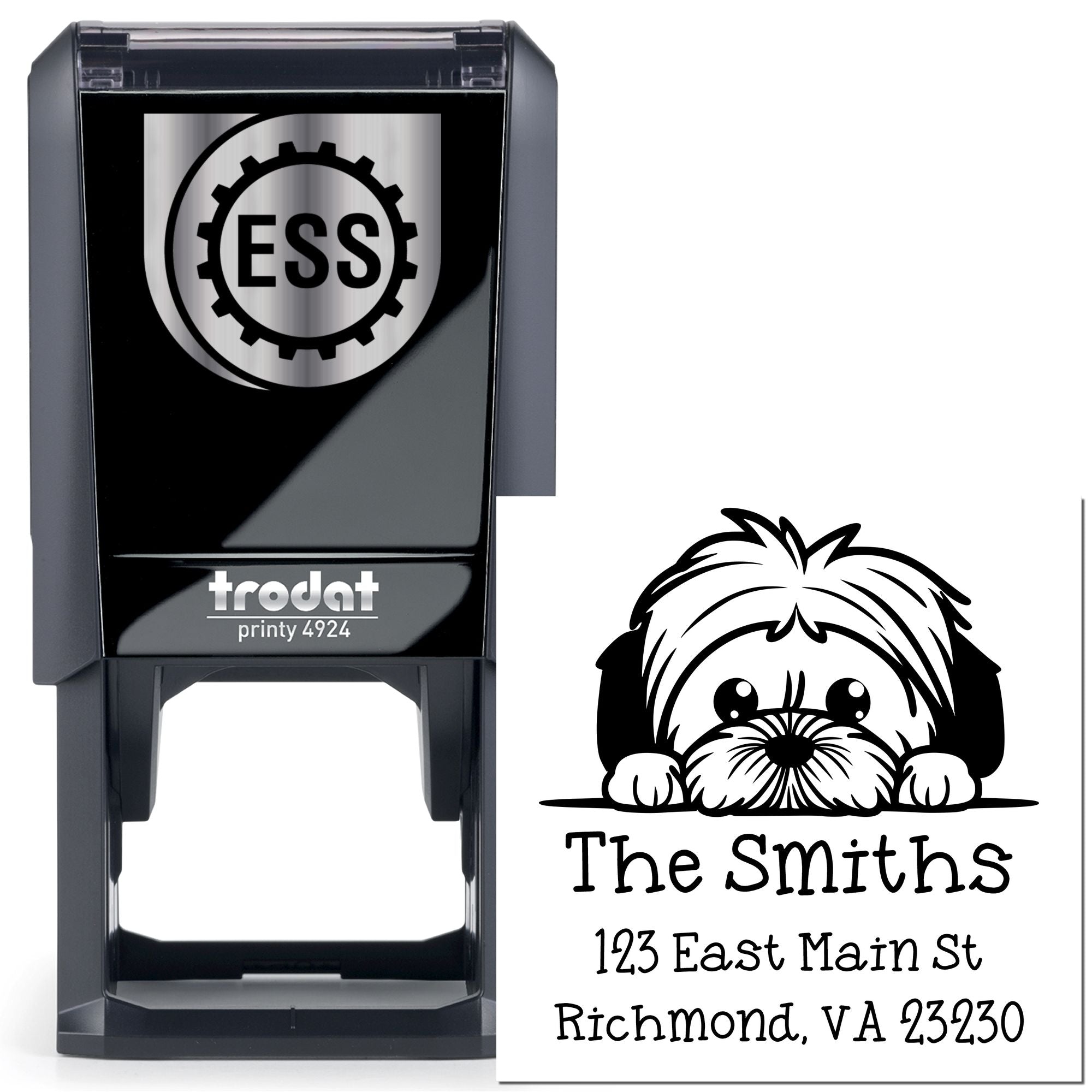 Self-Inking Lhasa Apso Peeking Puppy Custom Mail Label Stamp