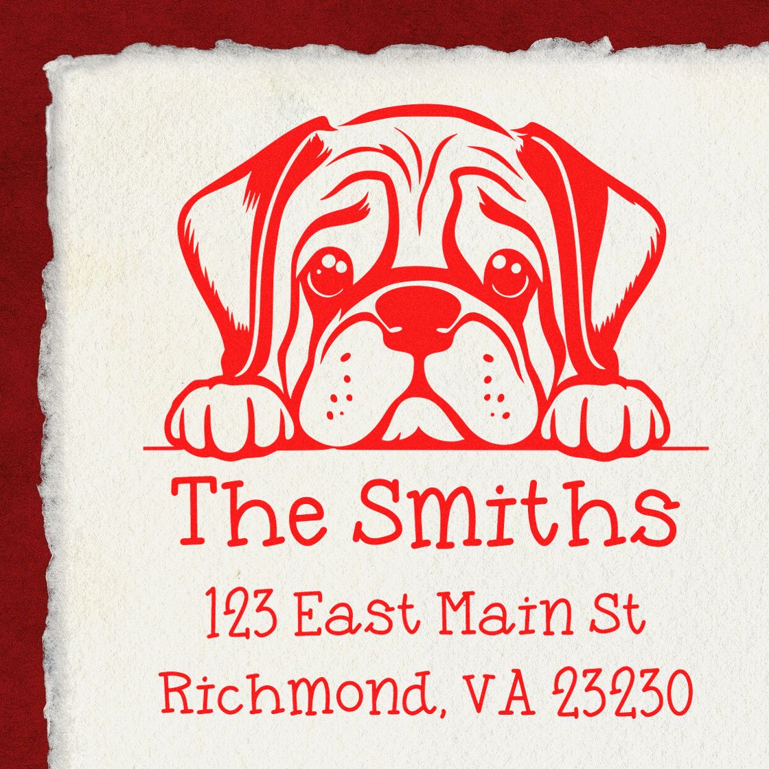 Wood Handle Mastiff Puppy Personalized Address Stamp