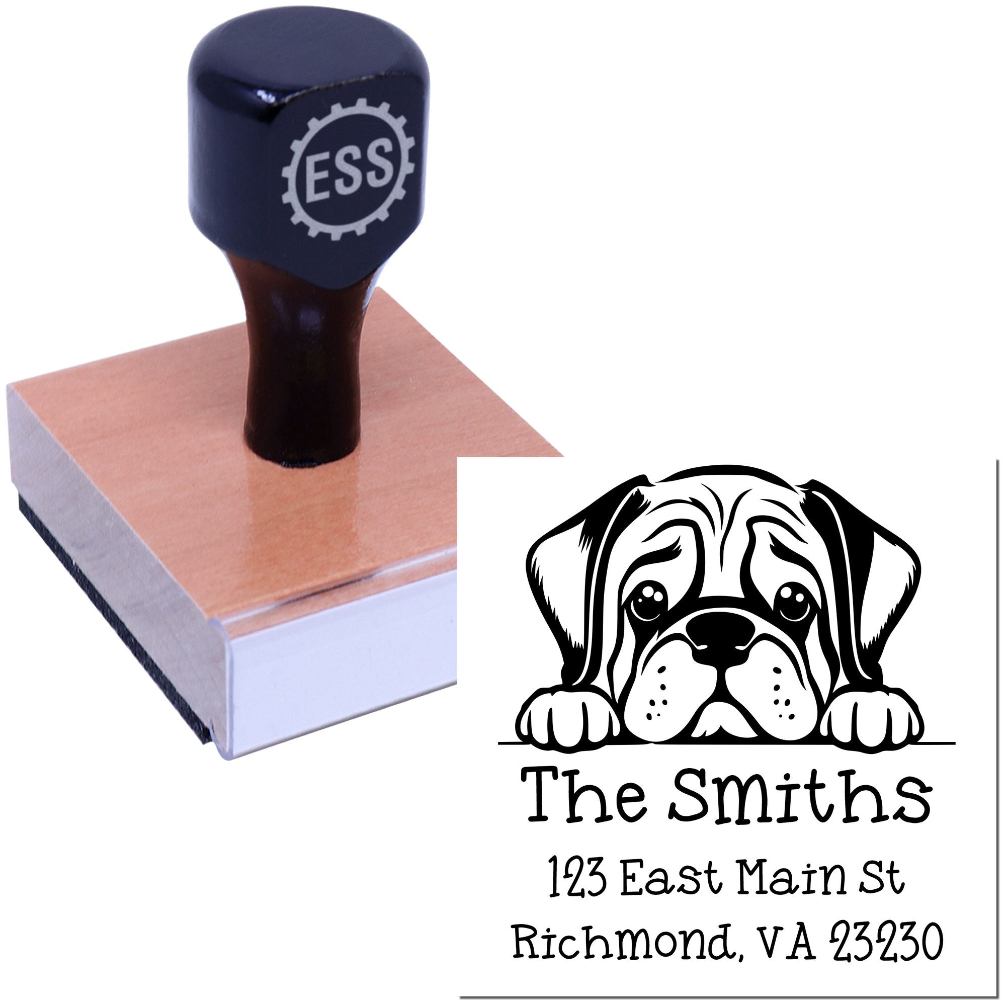 Wood Handle Mastiff Puppy Personalized Address Stamp