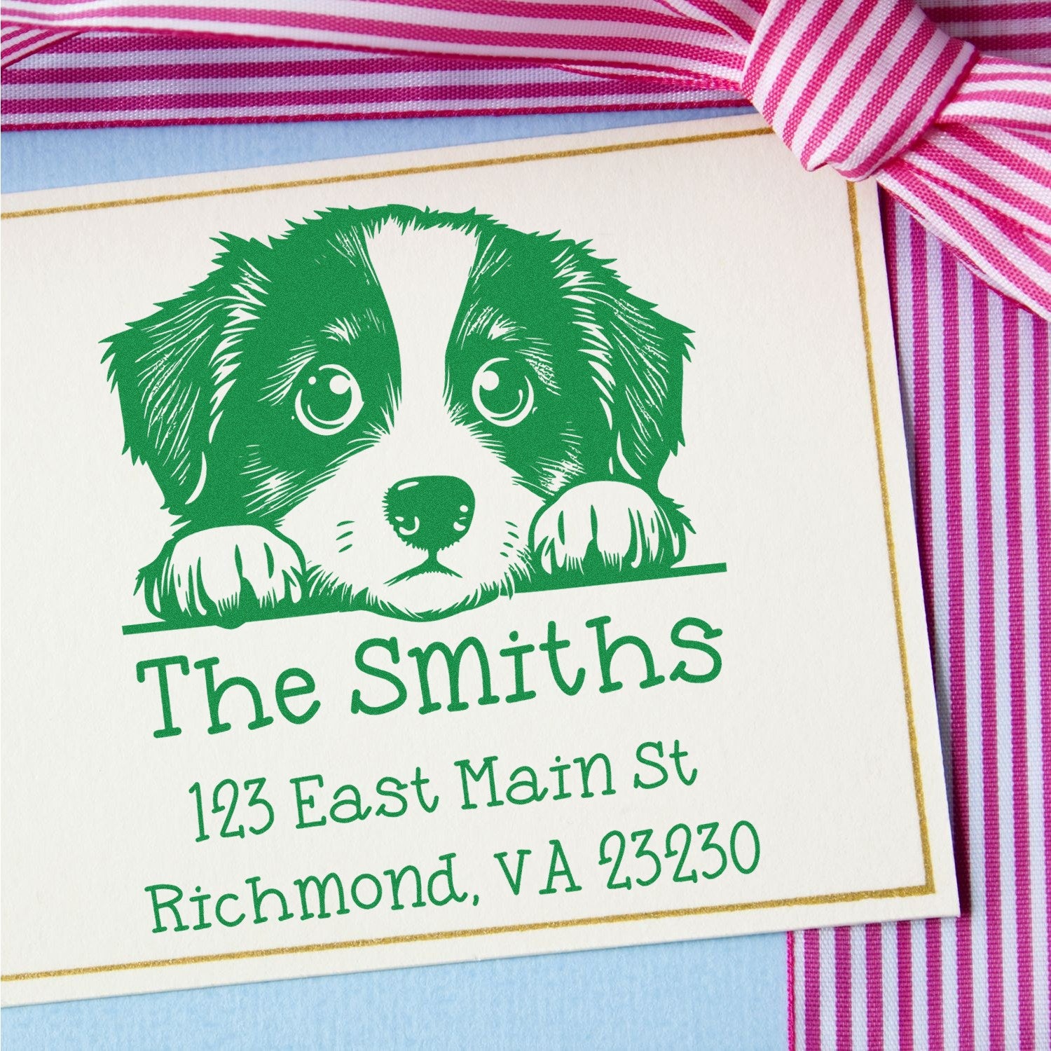 Wood Handle Miniature American Shepherd Puppy Personalized Return Address Stamp