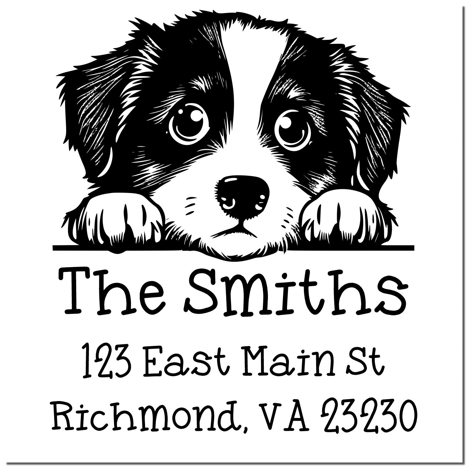 Wood Handle Miniature American Shepherd Puppy Personalized Return Address Stamp