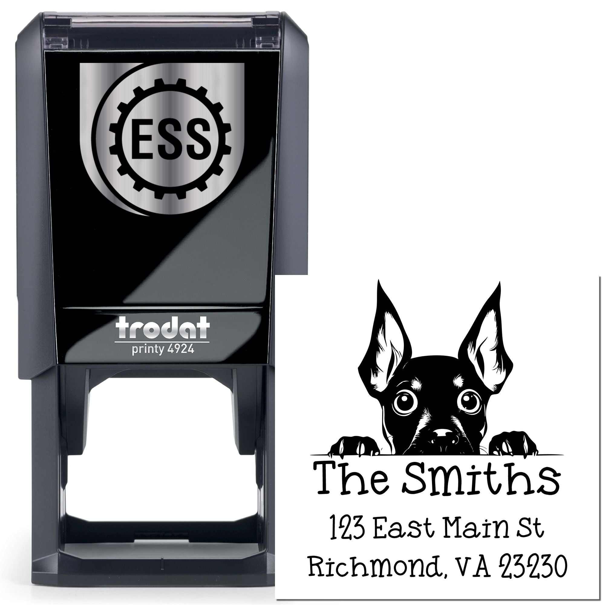 Self-Inking Miniature Pinscher Peeking Puppy Customized Return Address Stamp