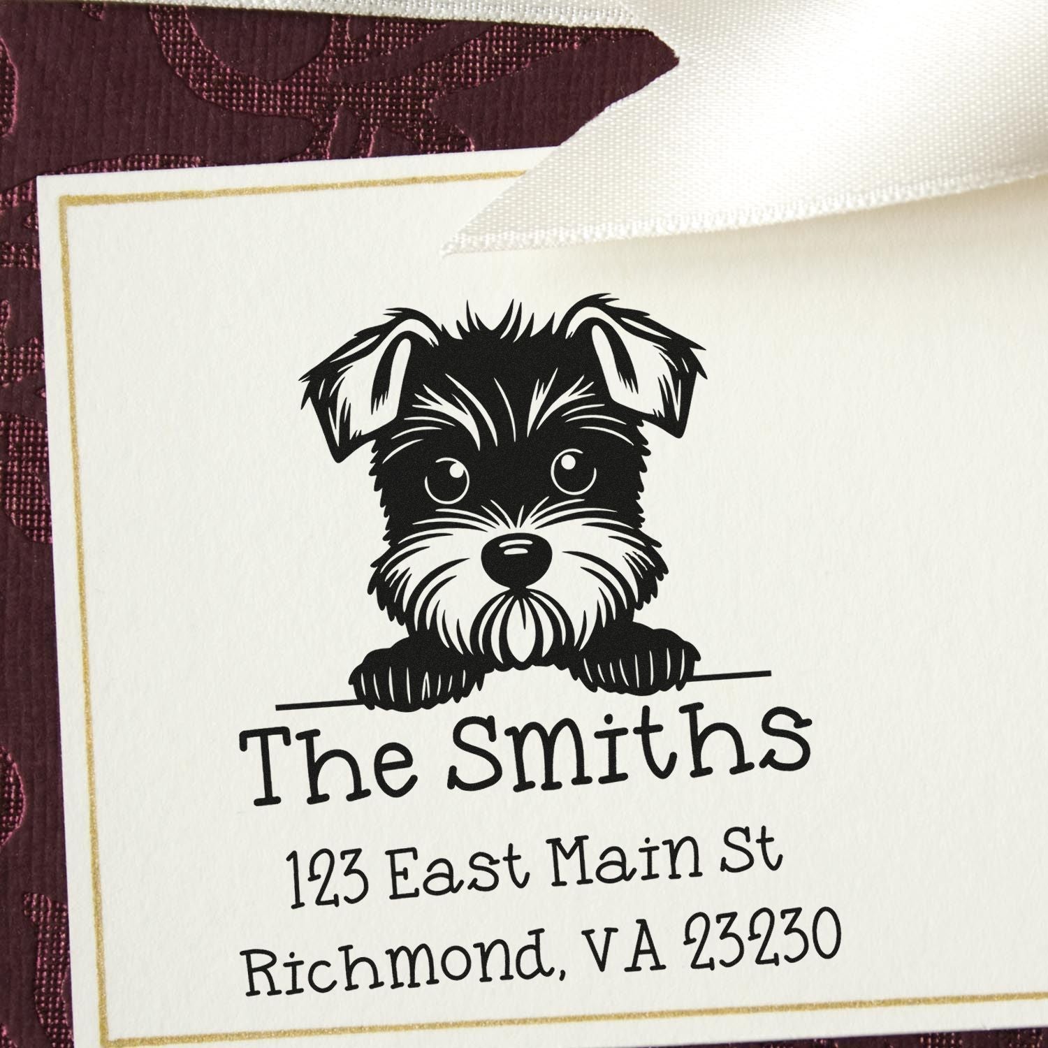 Wood Handle Miniature Schnauzer Puppy Personalized Mailing Stamp