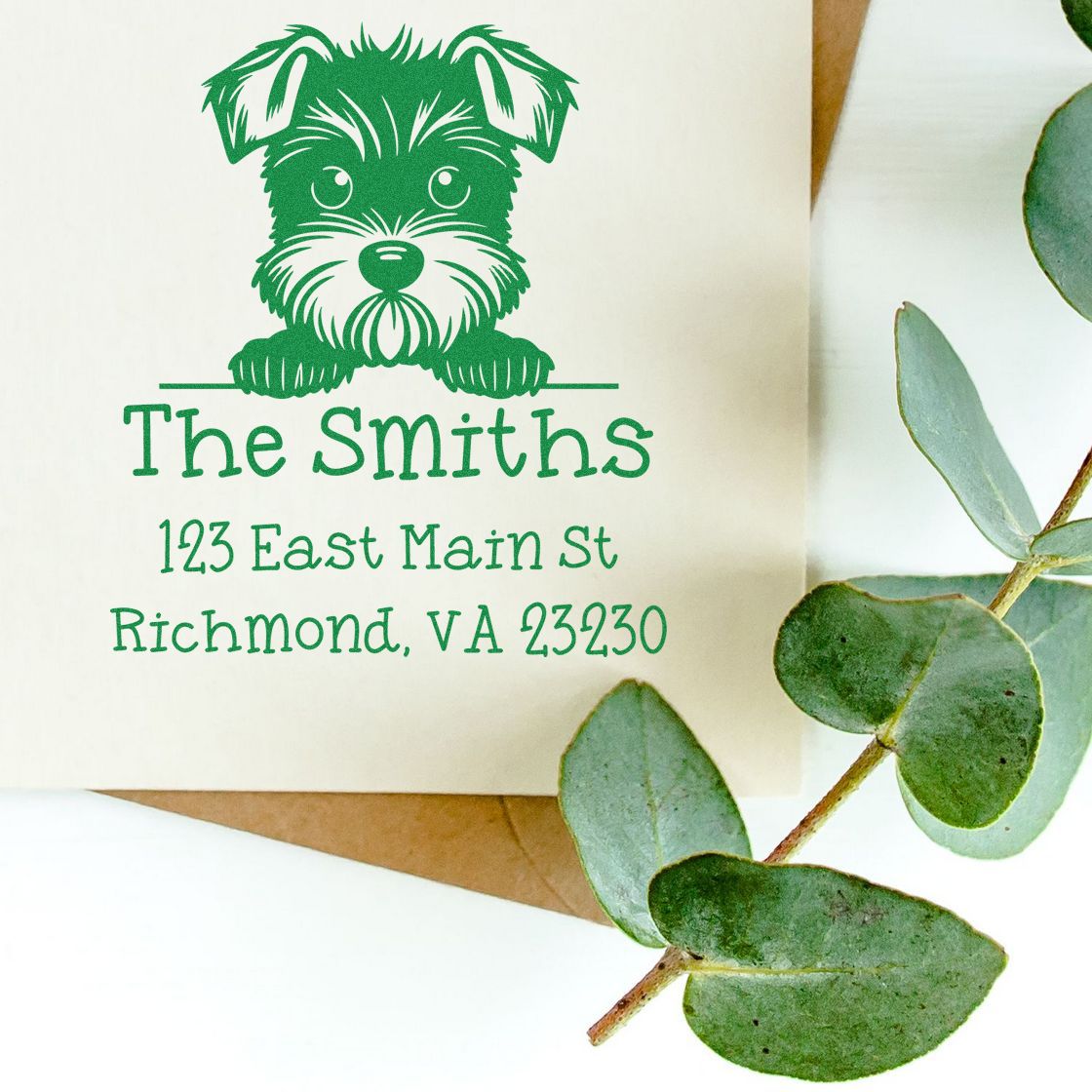 Wood Handle Miniature Schnauzer Puppy Personalized Mailing Stamp