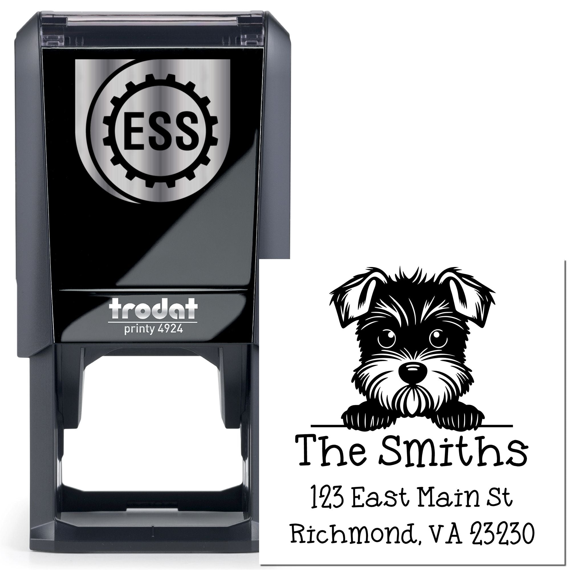 Self-Inking Miniature Schnauzer Peeking Puppy Customized Name and Address Stamp