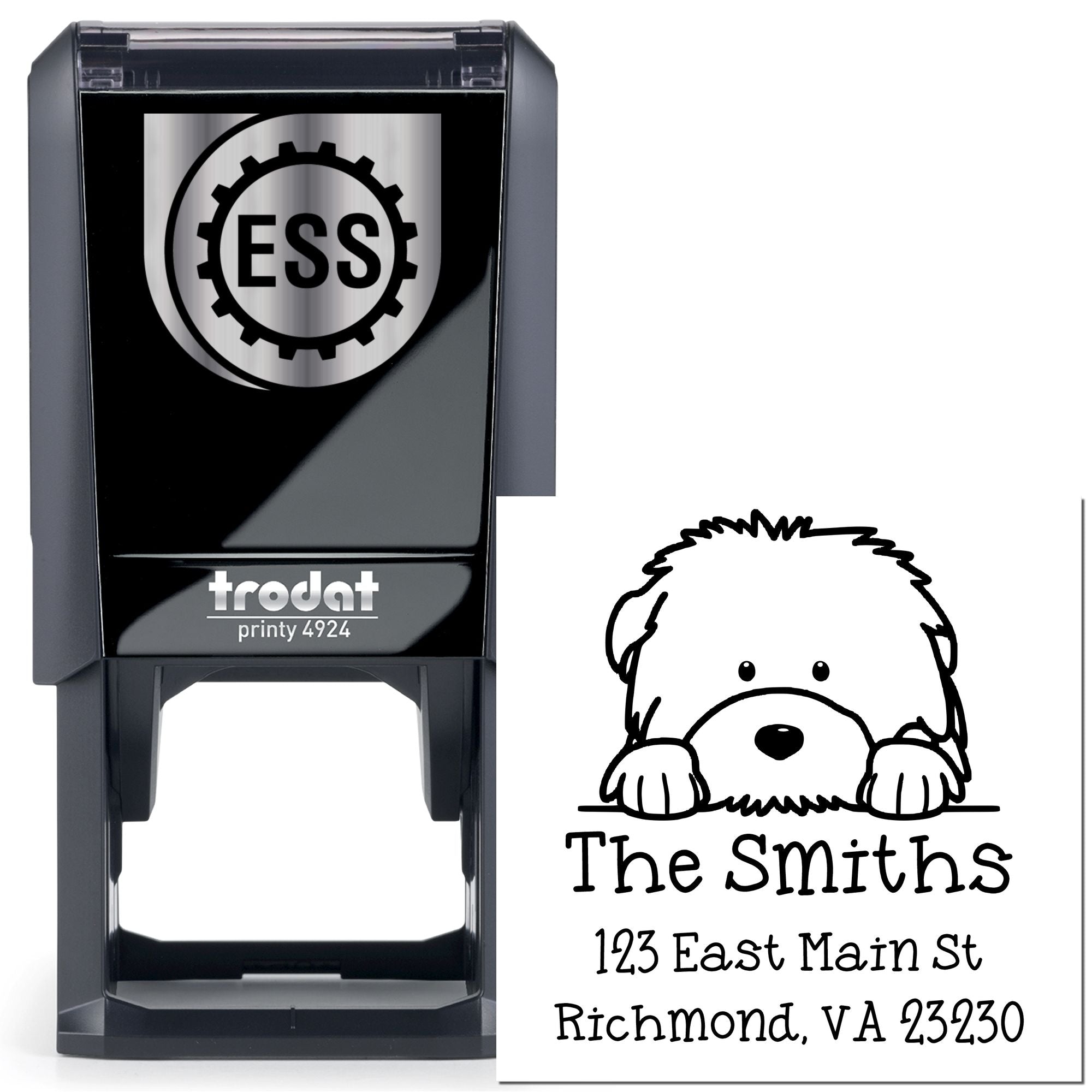 Self-Inking Old English Sheepdog Peeking Puppy Customized Home Address Stamp