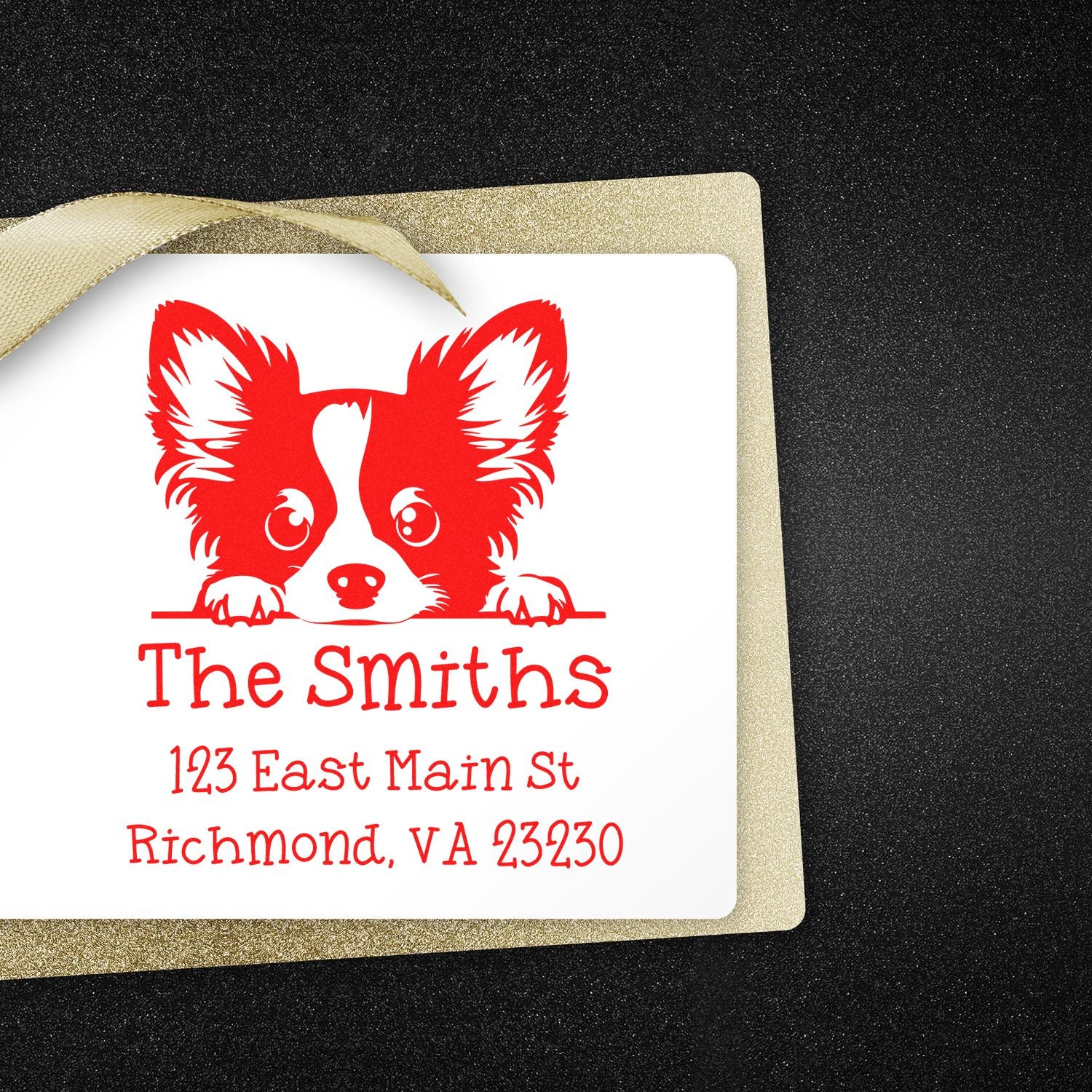 Wood Handle Papillon Puppy Personalized Address Return Stamp