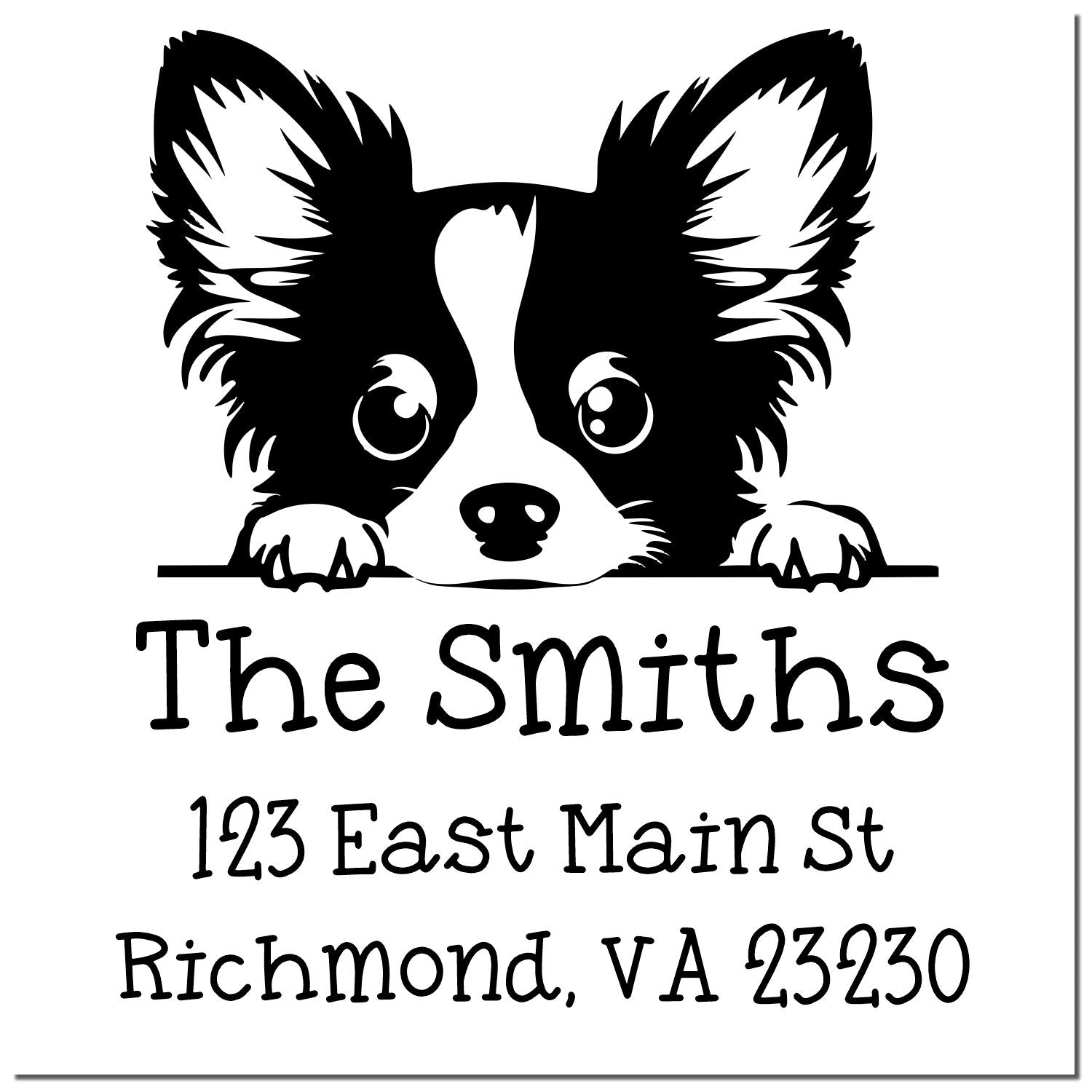 Wood Handle Papillon Puppy Personalized Address Return Stamp