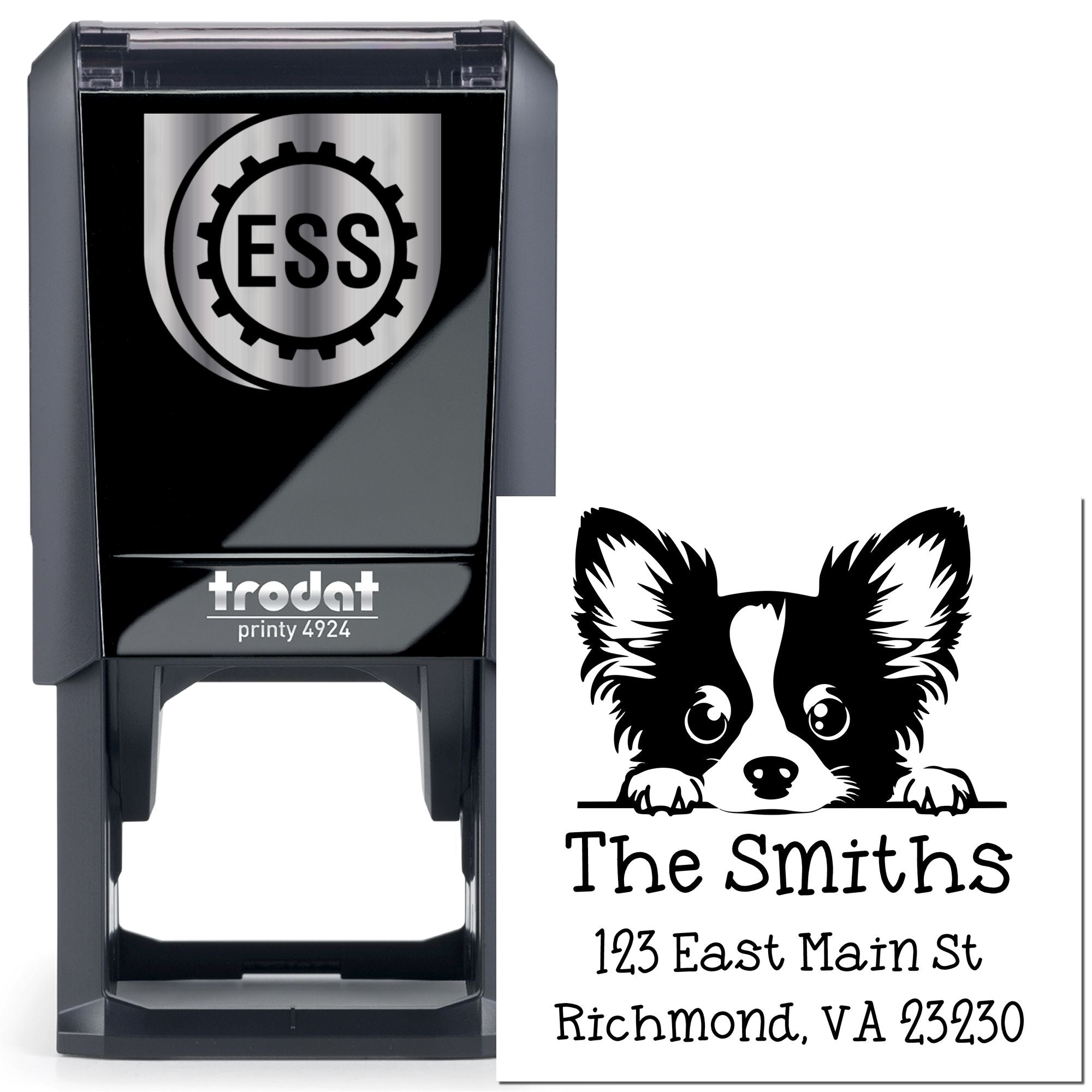 Self-Inking Papillon Peeking Puppy Customized New Home Address Stamp