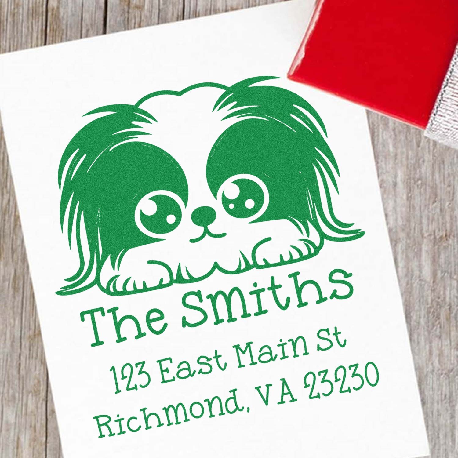 Self-Inking Pekingese Peeking Puppy Customized Address Return Stamp