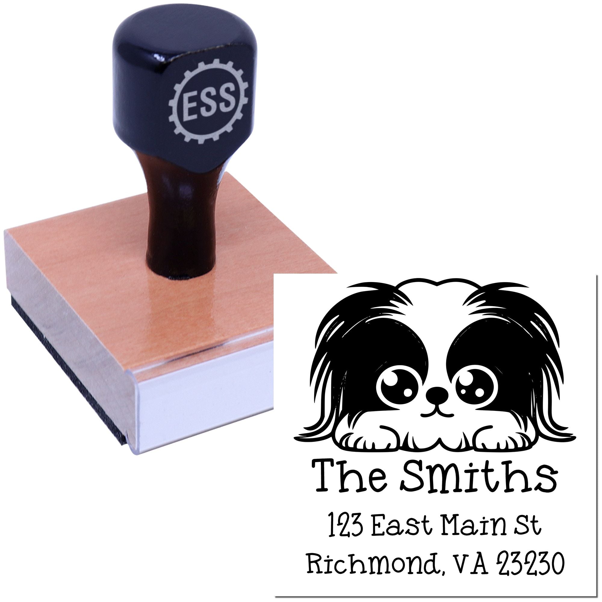 Wood Handle Pekingese Puppy Personalized Mailing Address Stamp