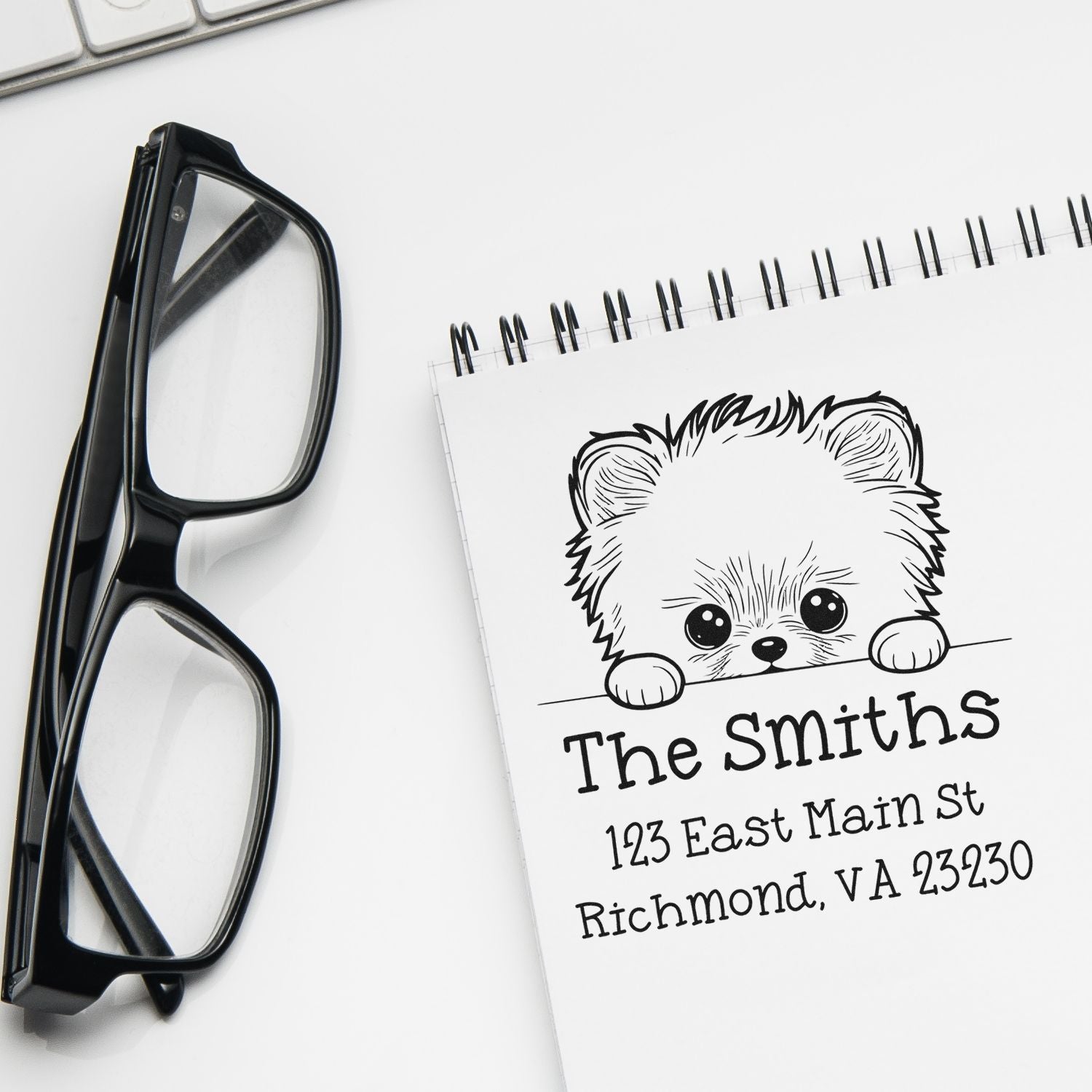 Self-Inking Pomeranian Peeking Puppy Customized Mailing Address Stamp