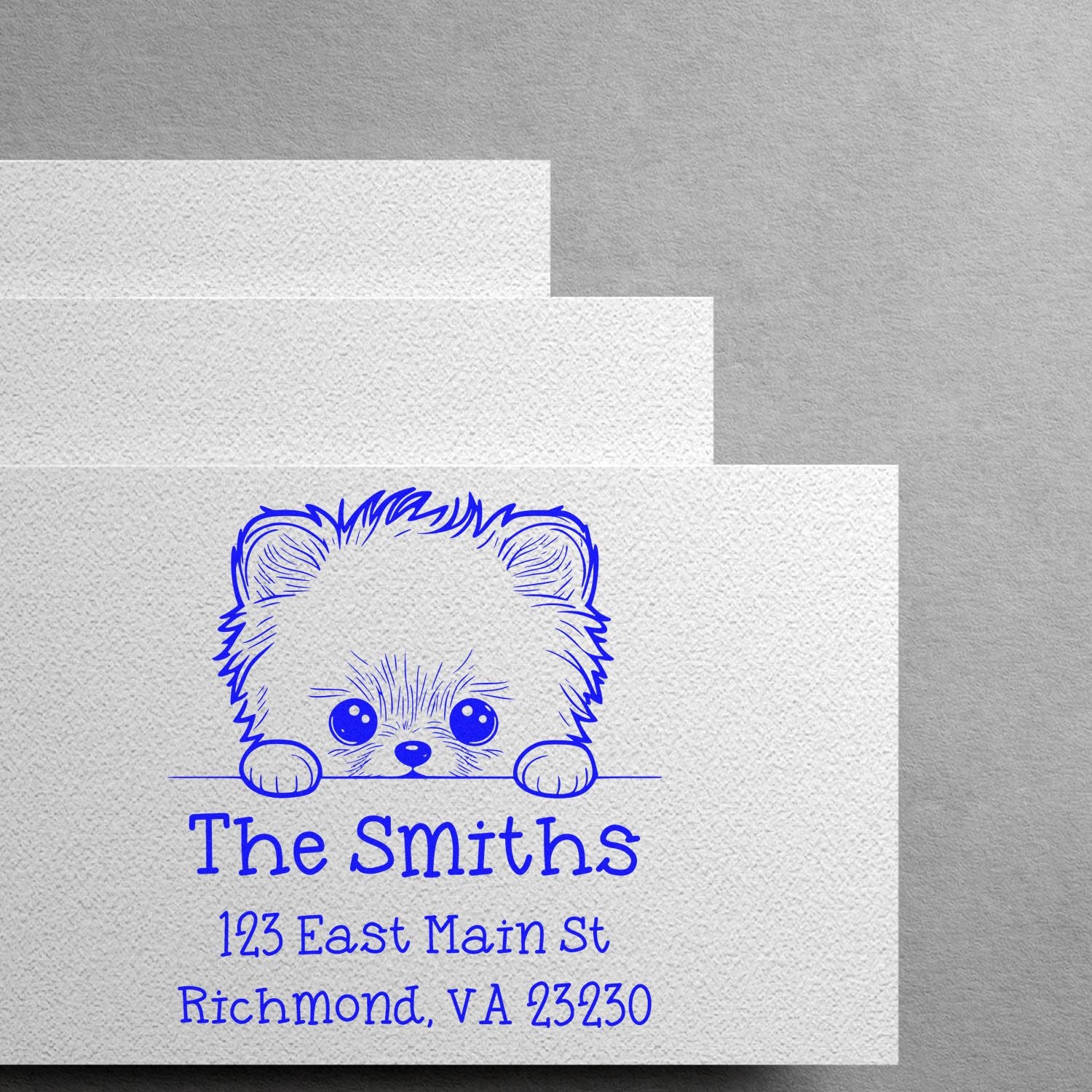 Wood Handle Pomeranian Puppy Personalized Mail Address Stamp