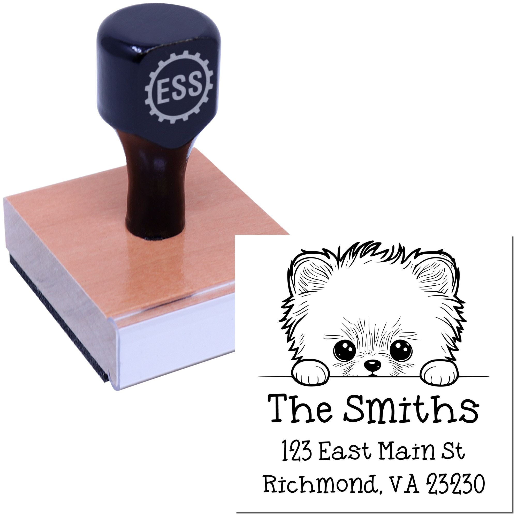 Wood Handle Pomeranian Puppy Personalized Mail Address Stamp