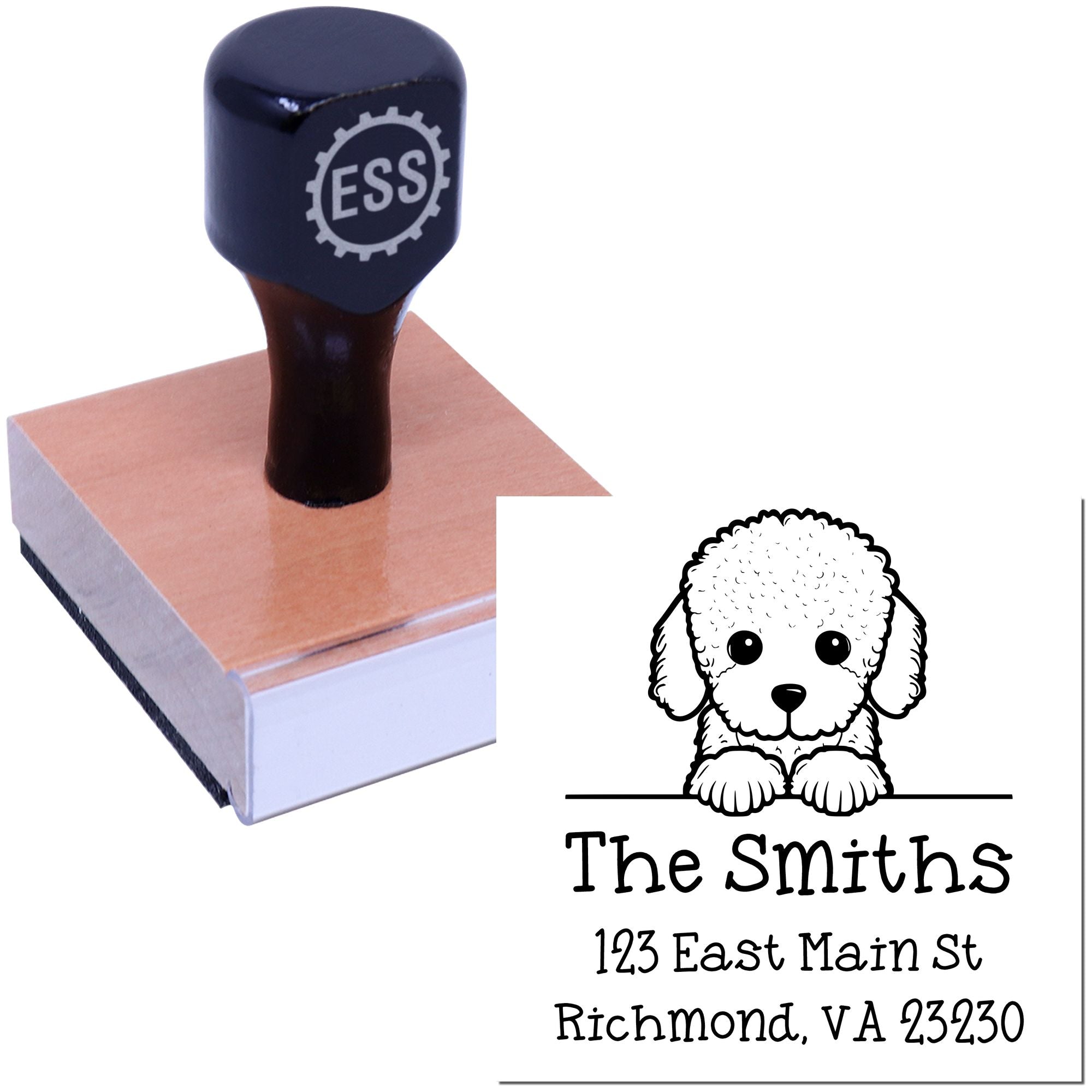 Wood Handle Poodle Puppy Personalized New Address Stamp