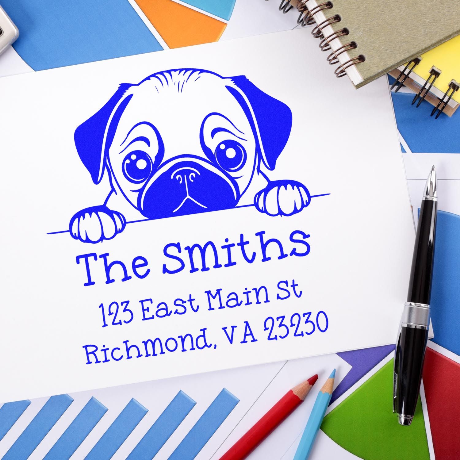 PSI Pre-Inked Pug Puppy Dog Custom New Address Stamp - Engineer Seal Stamps