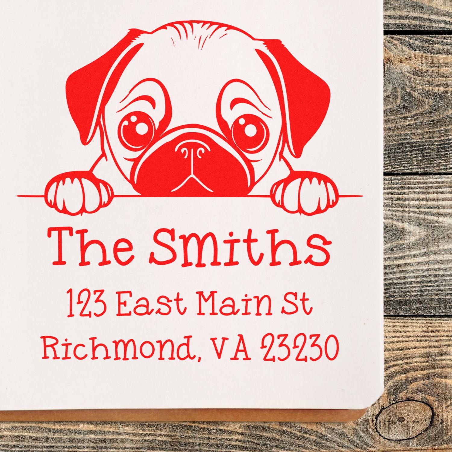 Wood Handle Pug Puppy Personalized Address Label Stamp