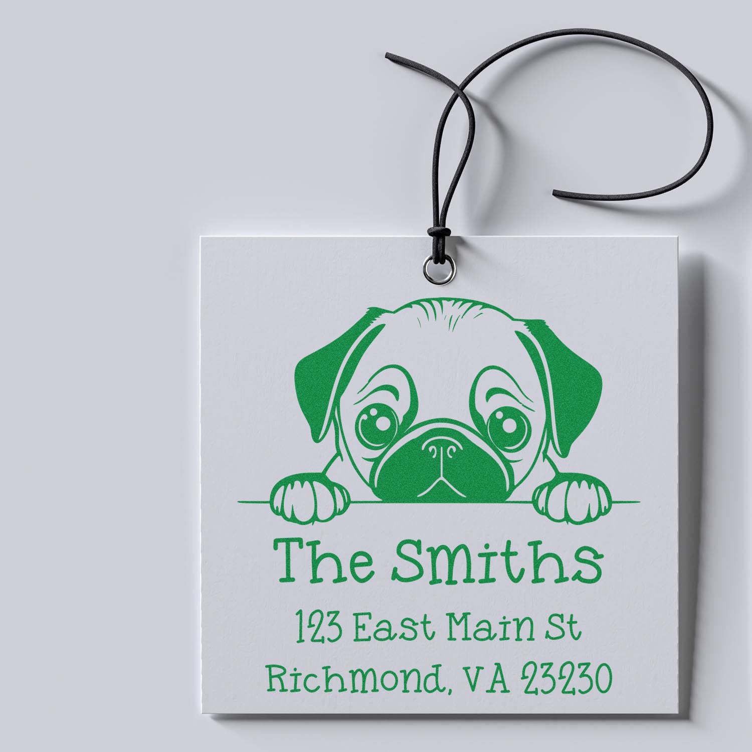 Wood Handle Pug Puppy Personalized Address Label Stamp