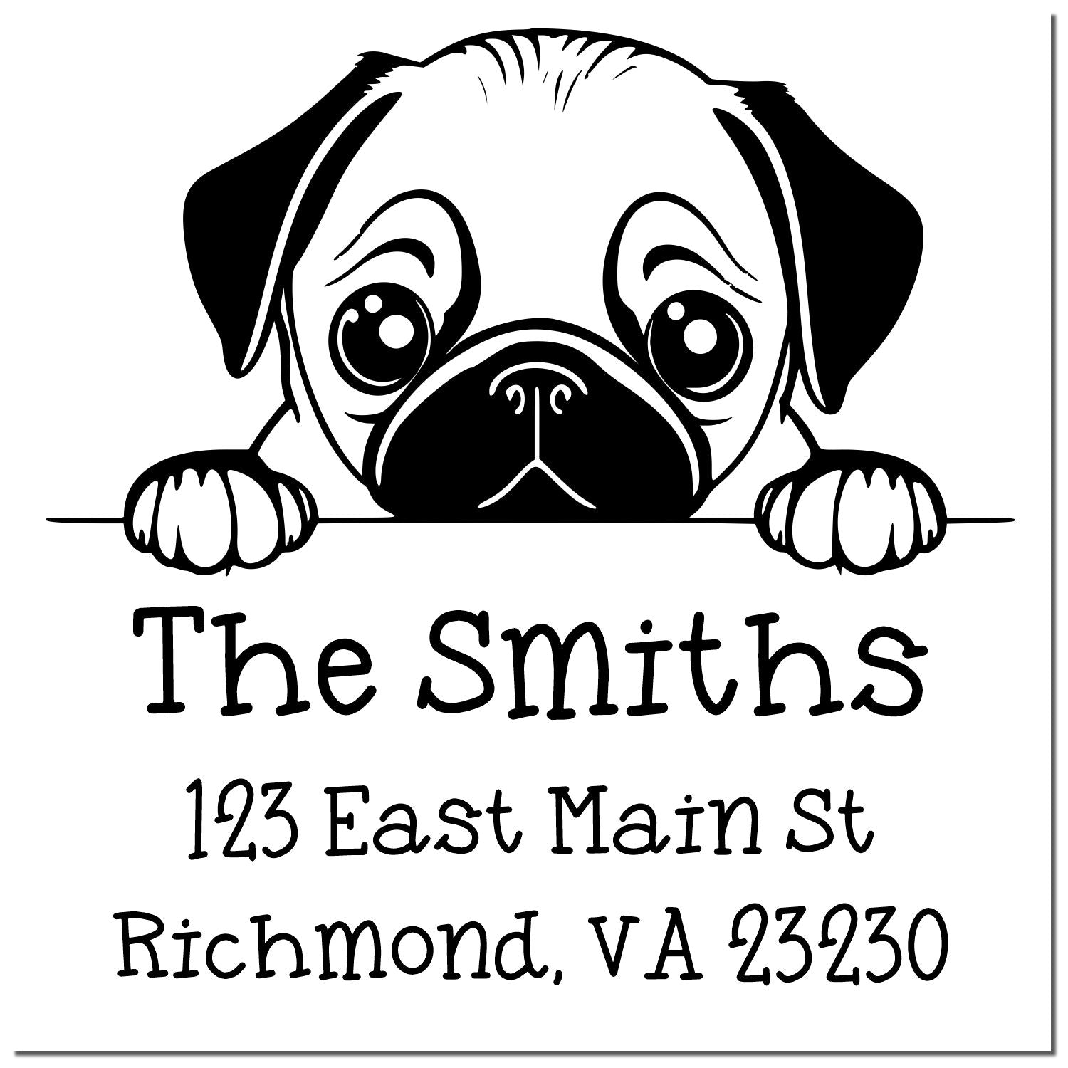 Wood Handle Pug Puppy Personalized Address Label Stamp