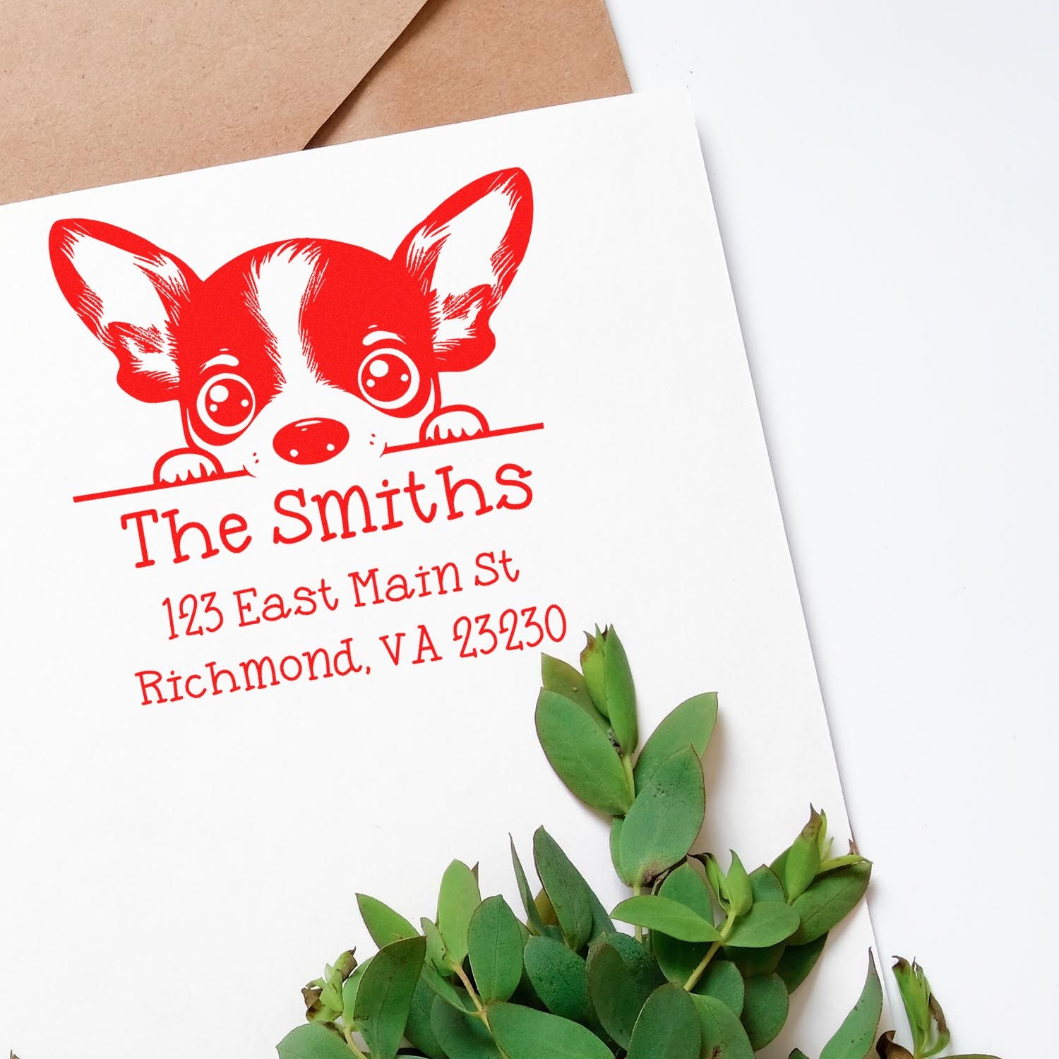 Wood Handle Rat Terrier Puppy Personalized Address Label Stamp