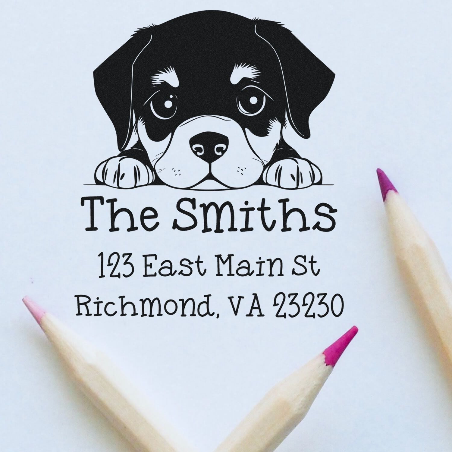 Wood Handle Rottweiler Puppy Personalized Address Return Stamp