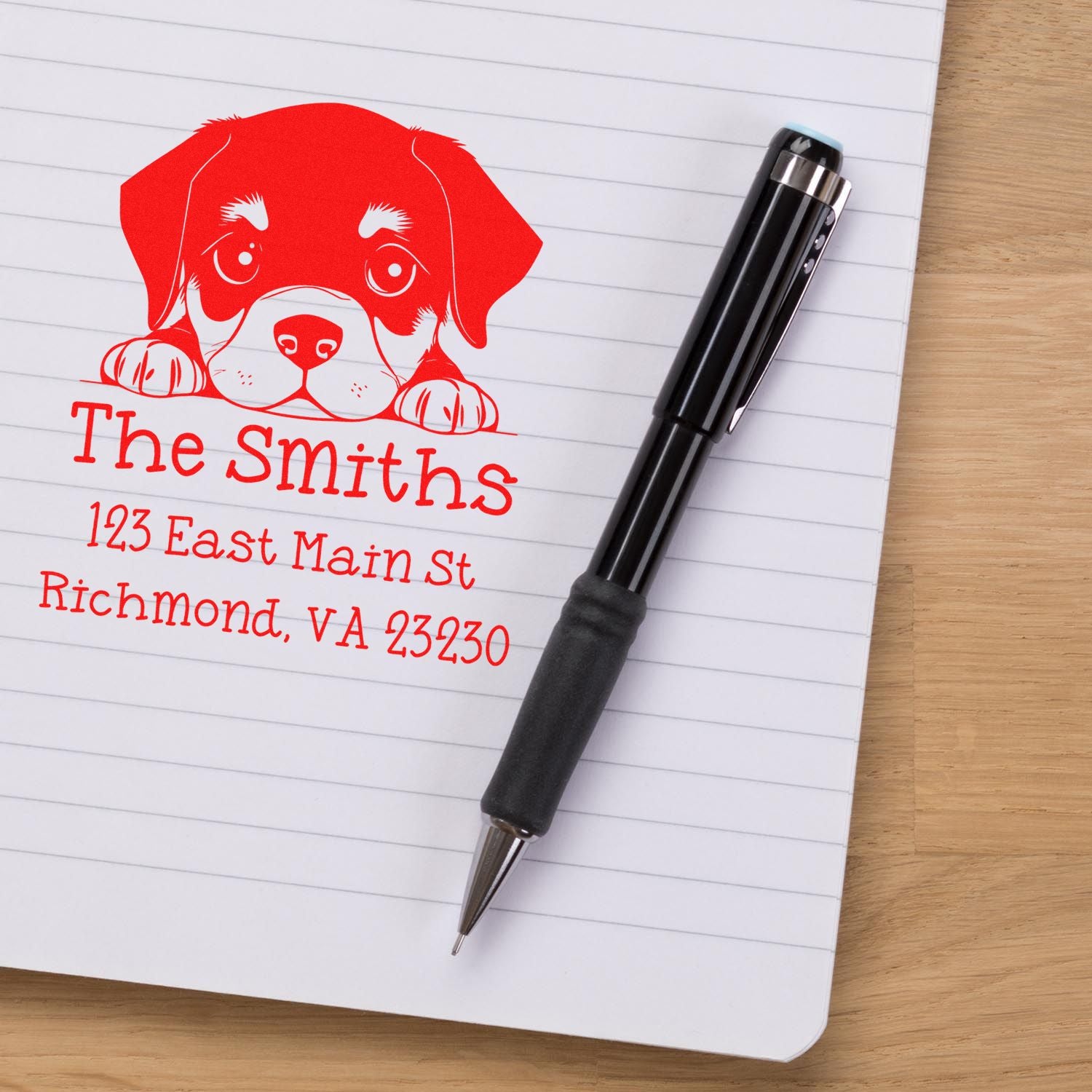 Self-Inking Rottweiler Peeking Puppy Customized Address Stamp