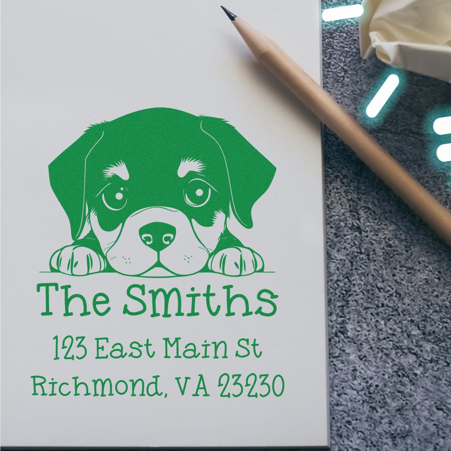 Wood Handle Rottweiler Puppy Personalized Address Return Stamp