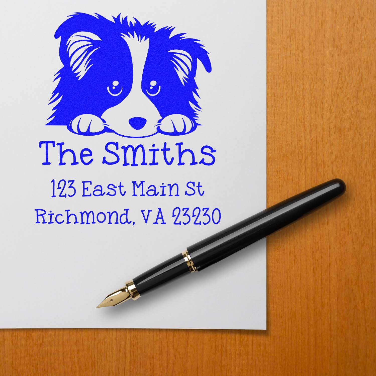 Wood Handle Shetland Sheepdog Puppy Personalized Custom Address Stamp