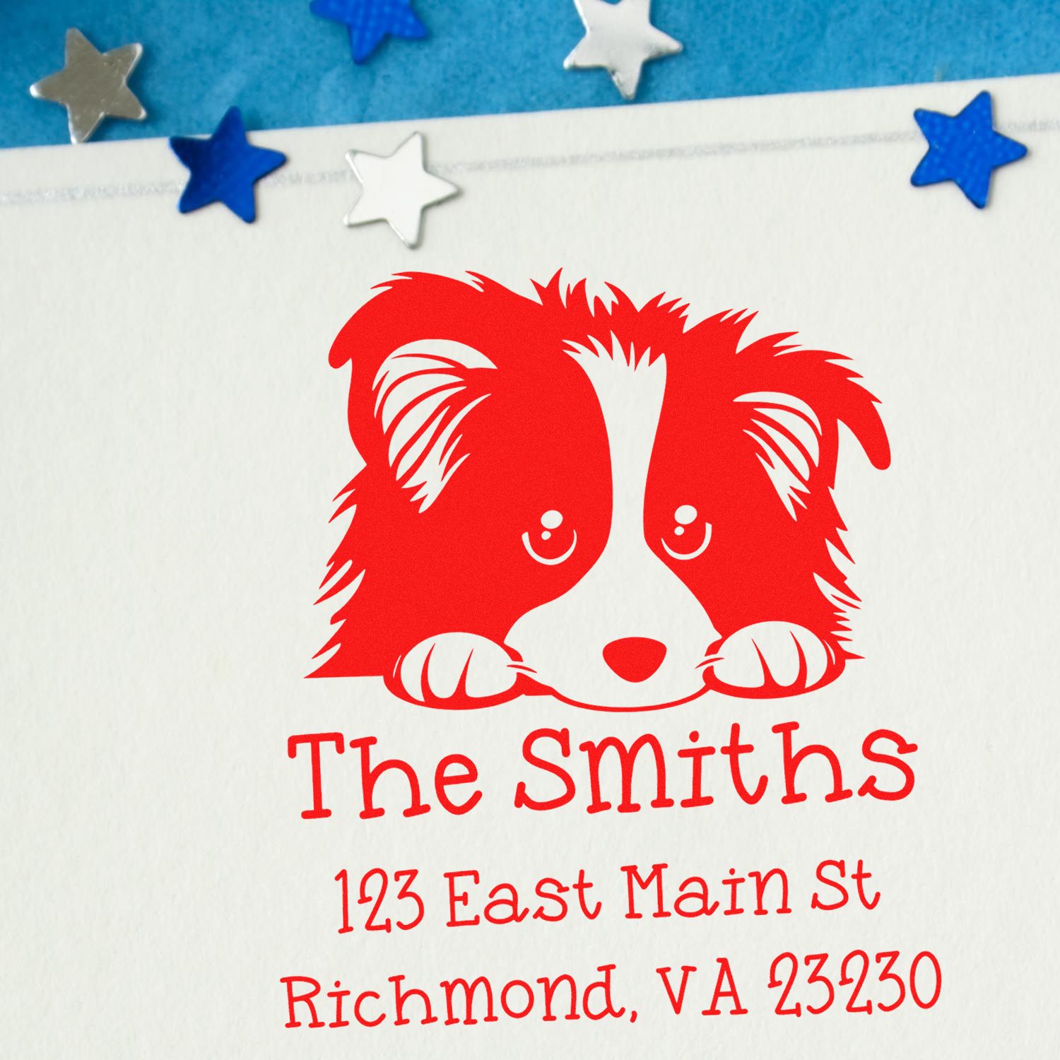 Wood Handle Shetland Sheepdog Puppy Personalized Custom Address Stamp