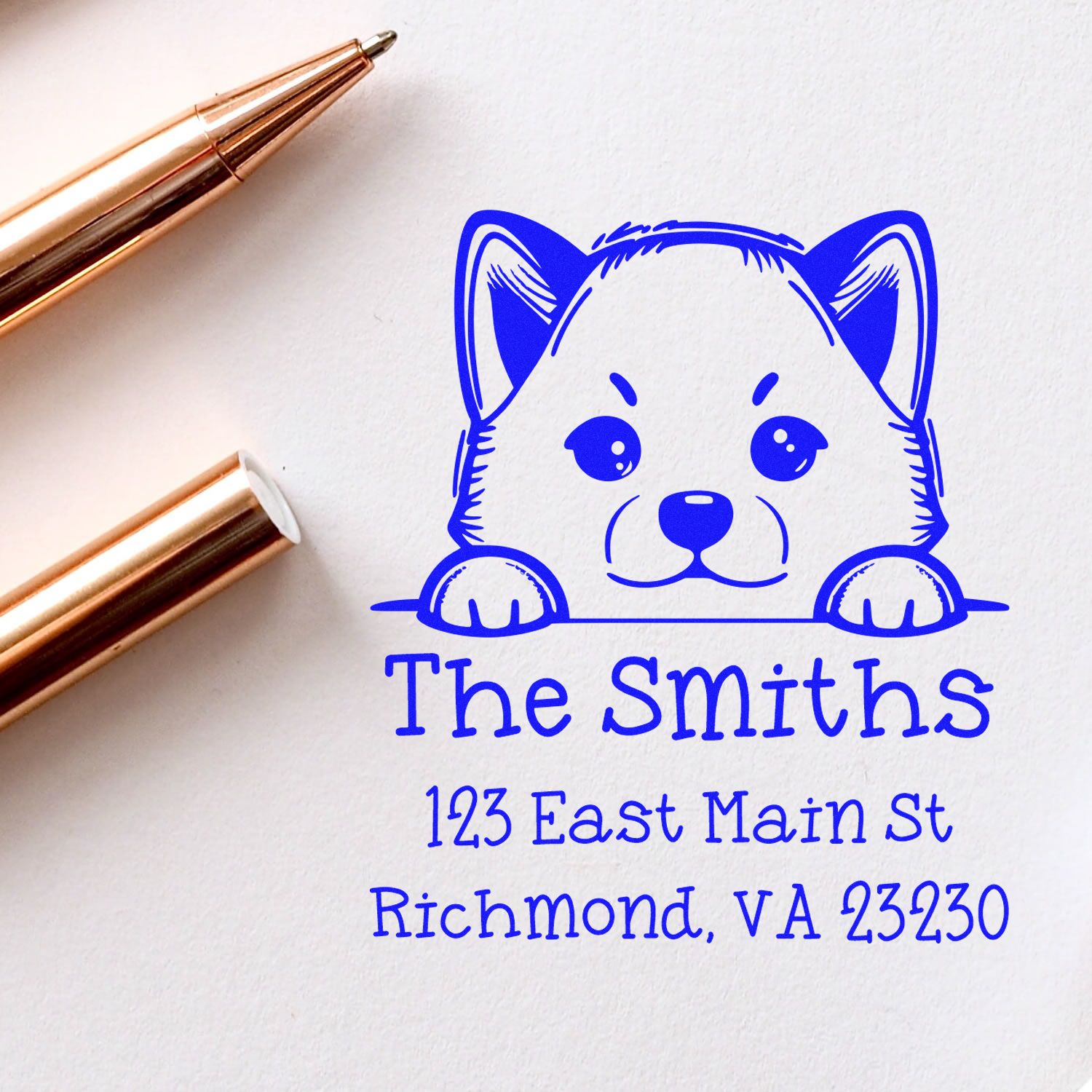 Wood Handle Shiba Inu Puppy Personalized Custom Return Address Stamp